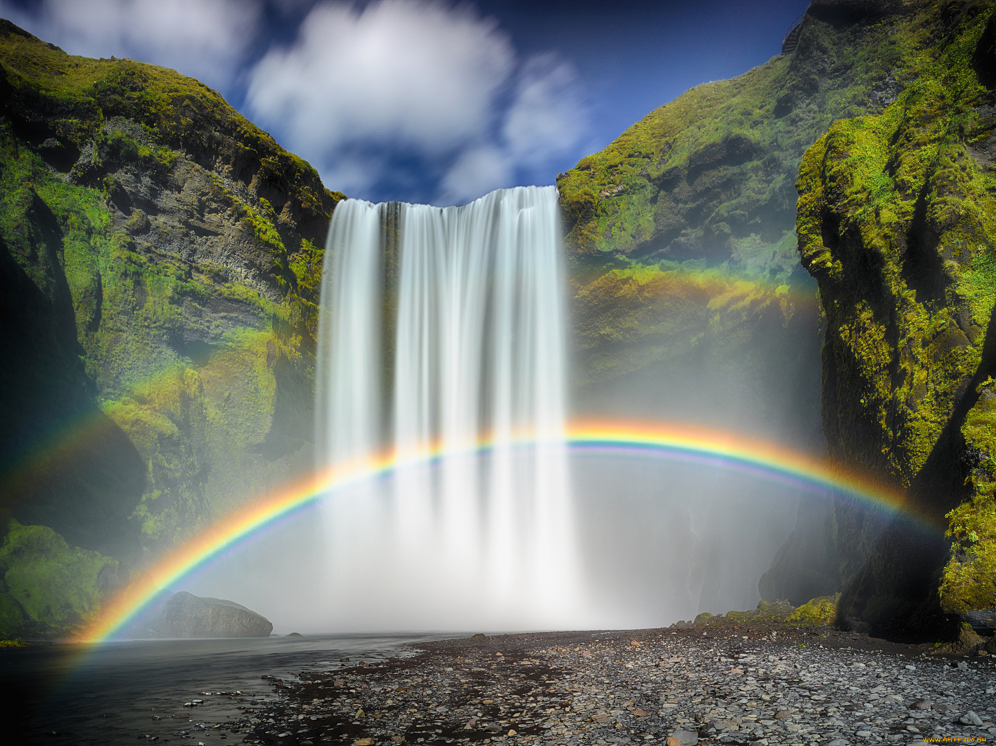 природа, радуга, исландия, skоgafoss, водопад