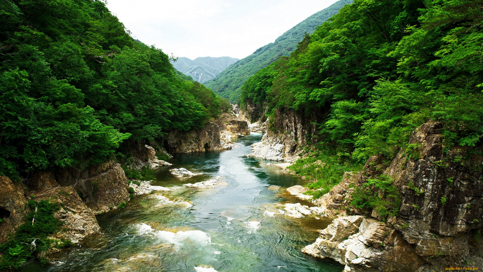 Япония, природа, реки, озера, деревья, холмы, камни