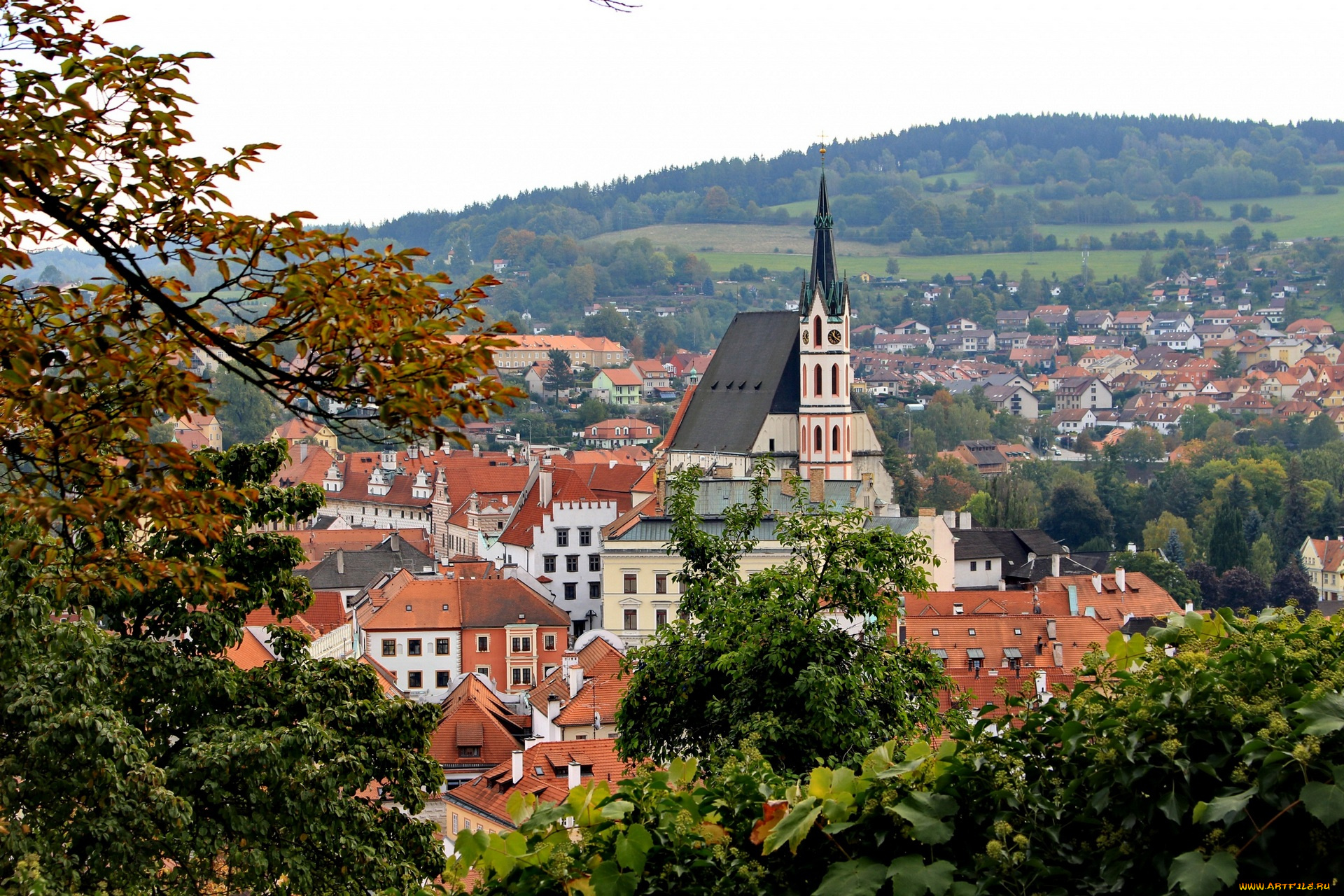 Чехия, города, -, пейзажи, деревья, здания, холм