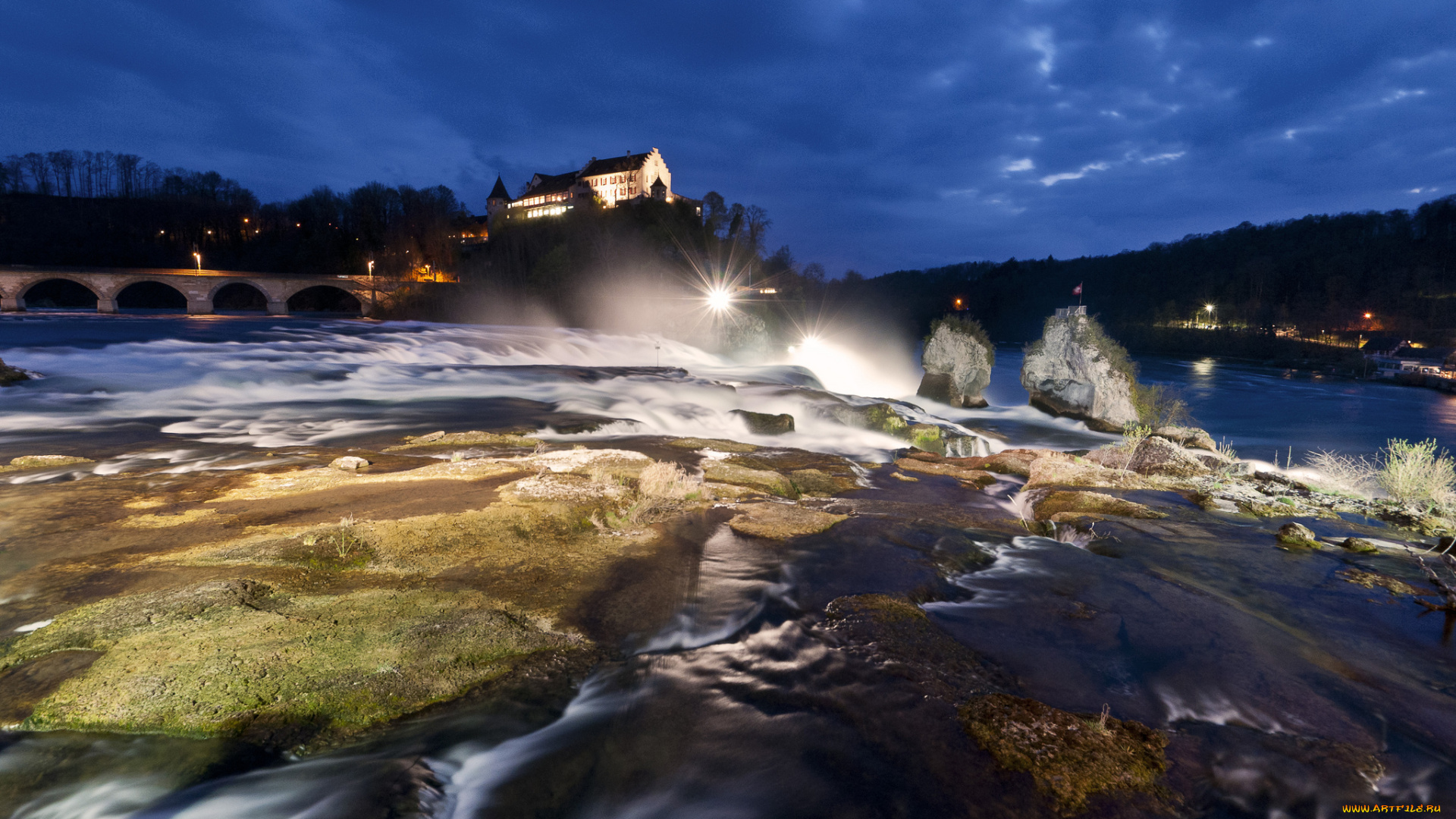 природа, водопады, водопад, switzerland, schaffhausen, rhine, falls, замок, швейцария