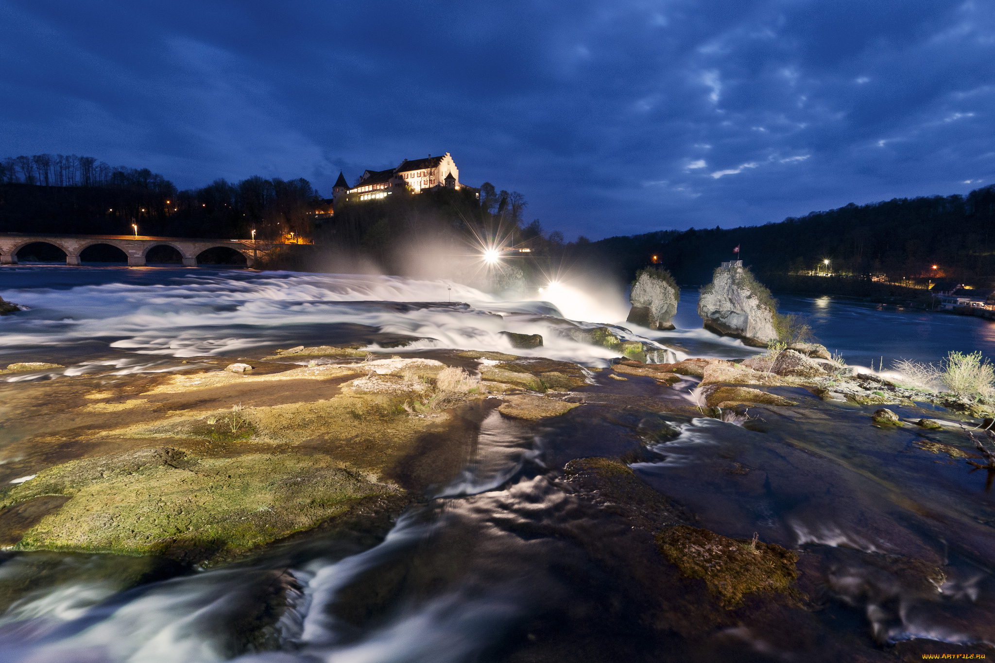 природа, водопады, водопад, switzerland, schaffhausen, rhine, falls, замок, швейцария