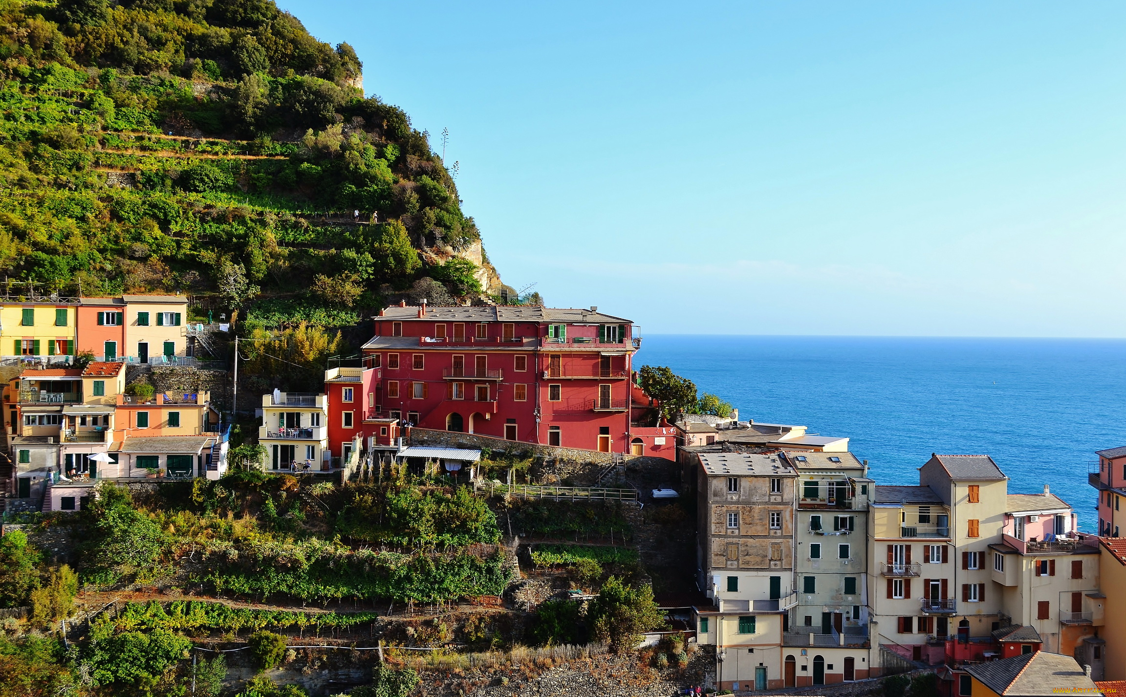 manarola, италия, города, амальфийское, лигурийское, побережье, дома, море, горы