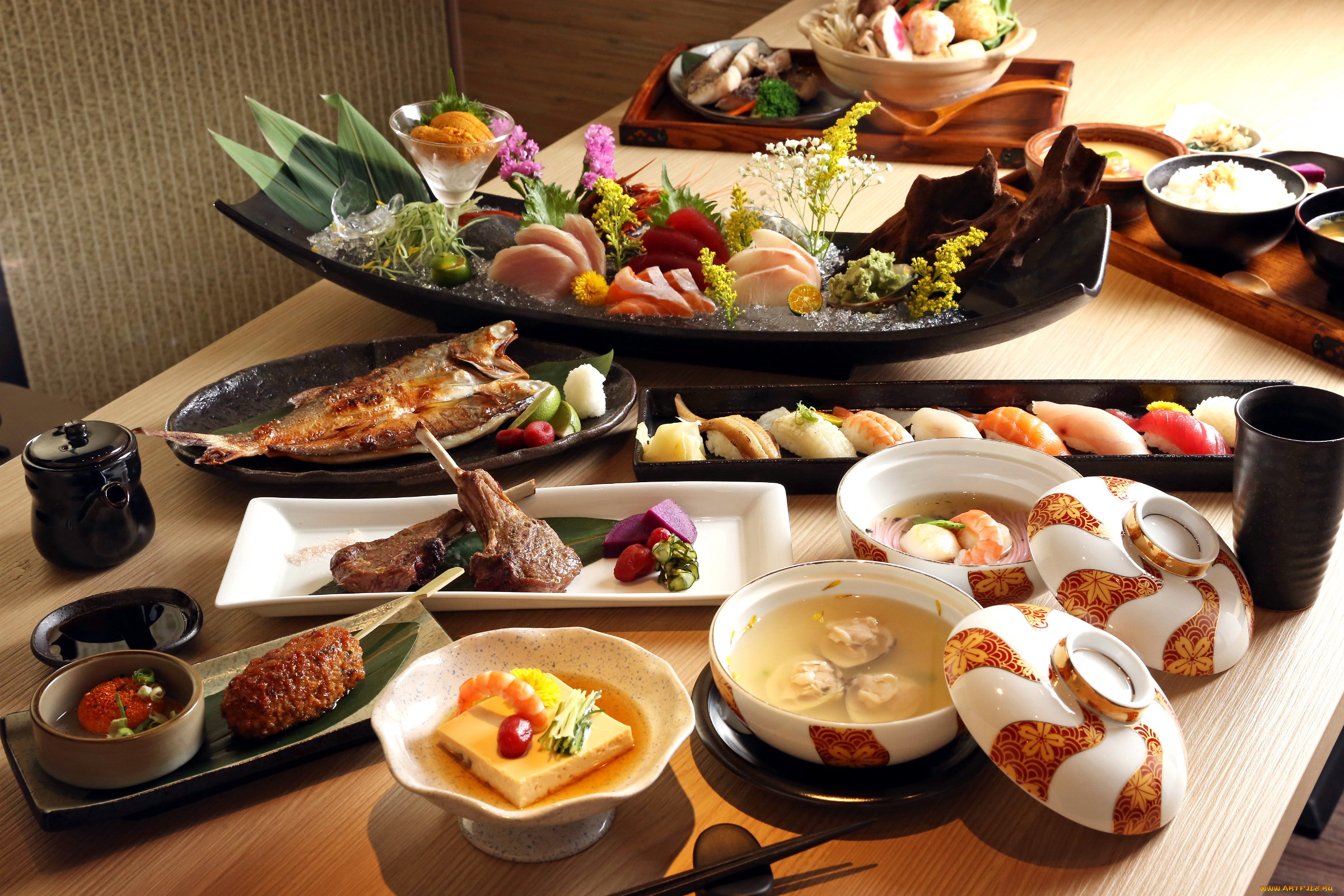 еда, разное, мясо, блюда, суп, морепродукты, суши, рыба, ассорти, тофу, японская, кухня, рис