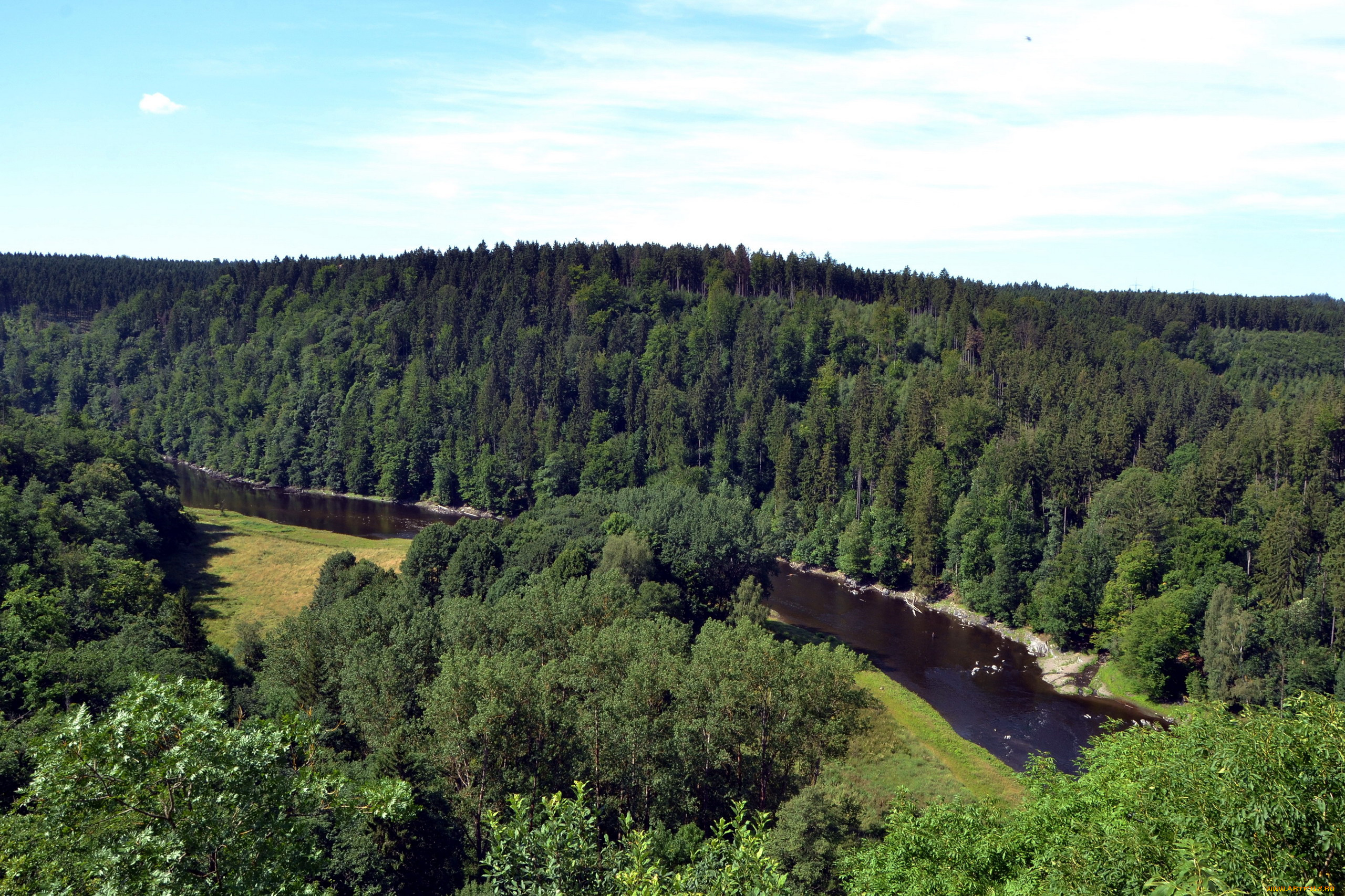 природа, реки, озера, лес, река, деревья, панорама