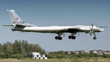 Картинка tu-95ms+landing авиация боевые+самолёты россия ввс повадка