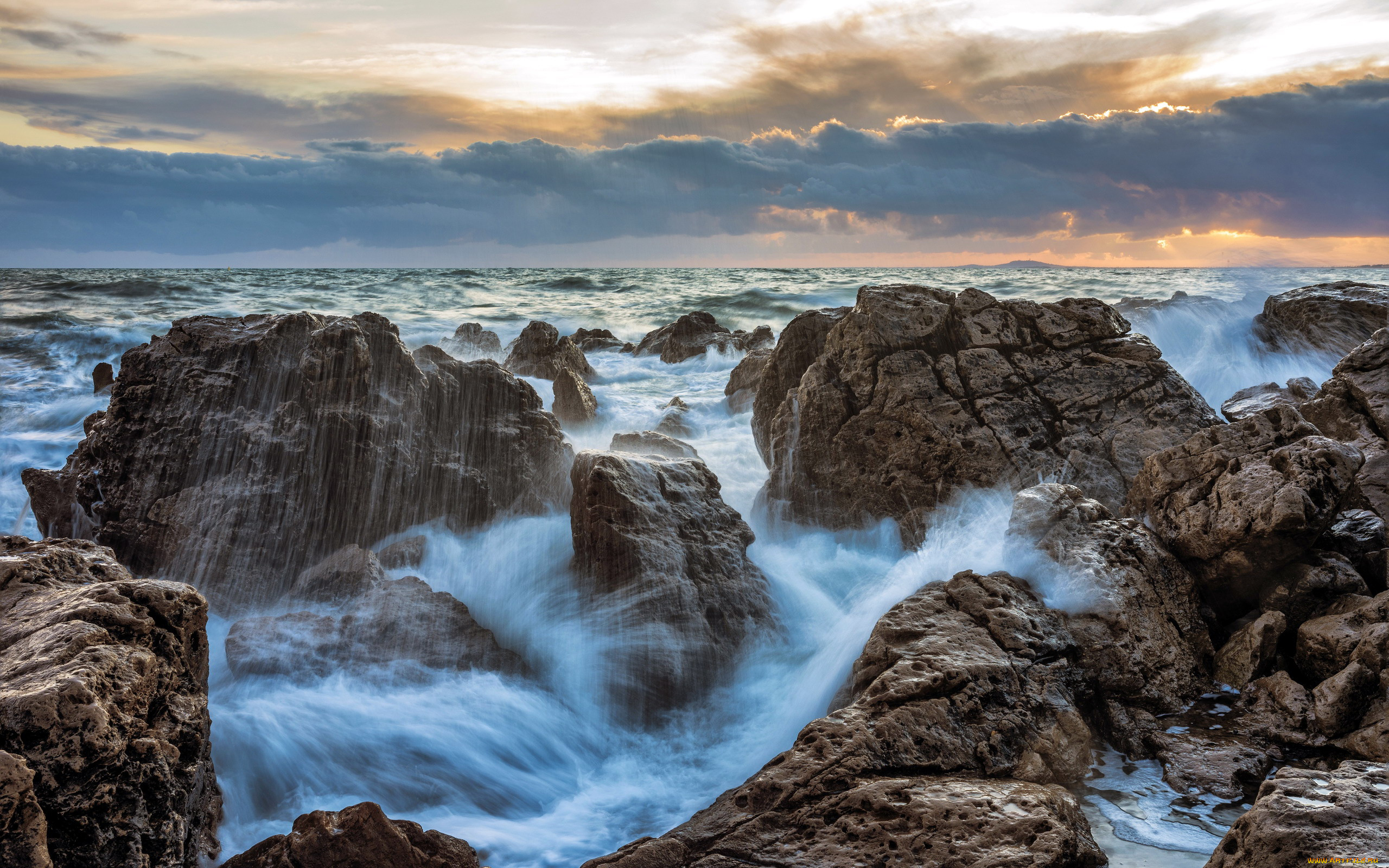 природа, побережье, скалы, вода