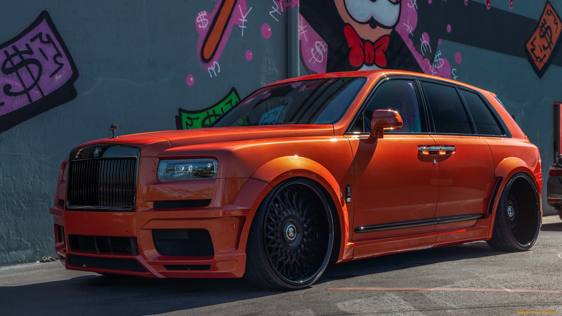 колян, автомобили, rolls-royce, orange, rolls, royce, graffiti, monopoly, black, wheels, cullinan