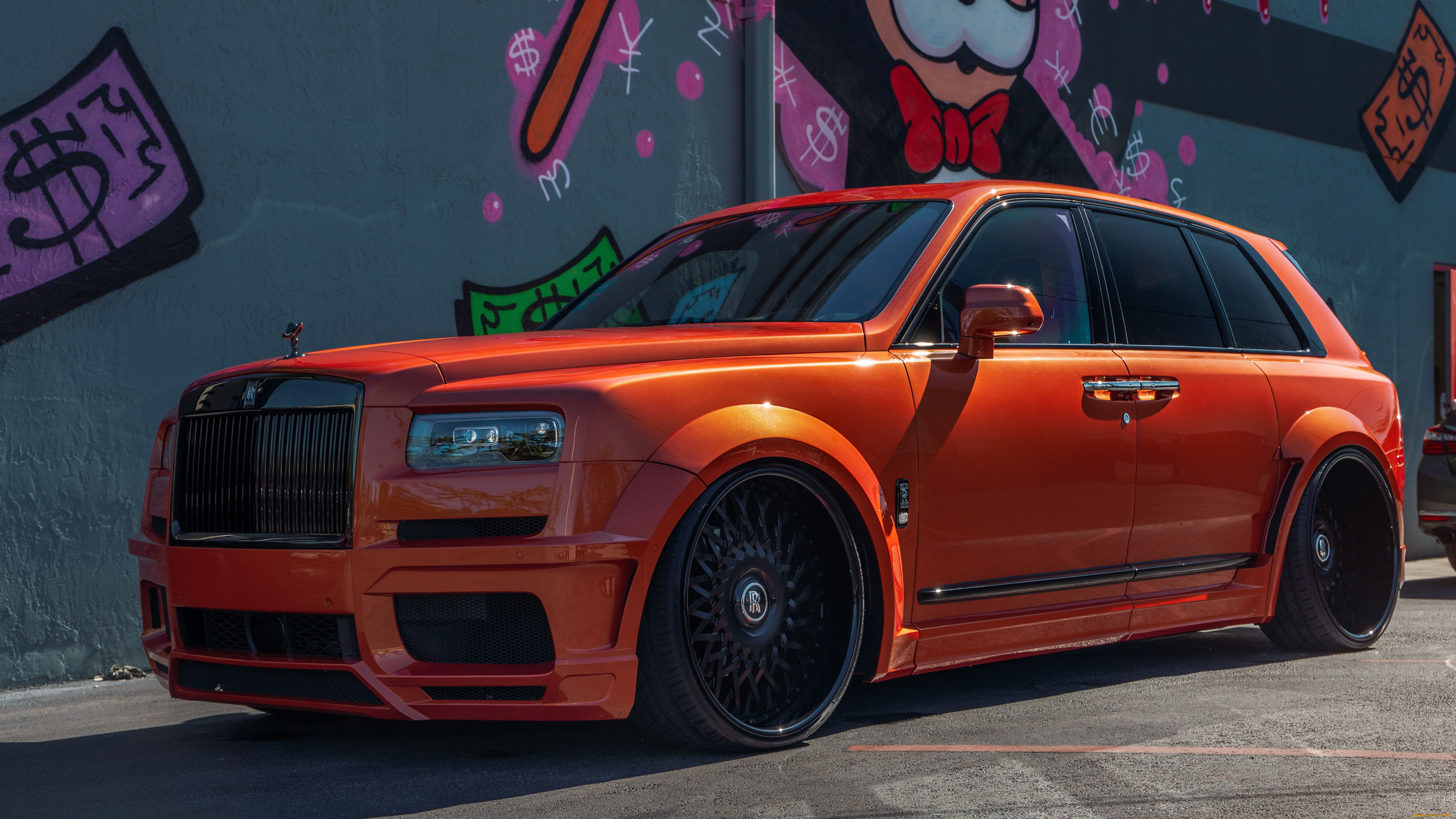 колян, автомобили, rolls-royce, orange, rolls, royce, graffiti, monopoly, black, wheels, cullinan