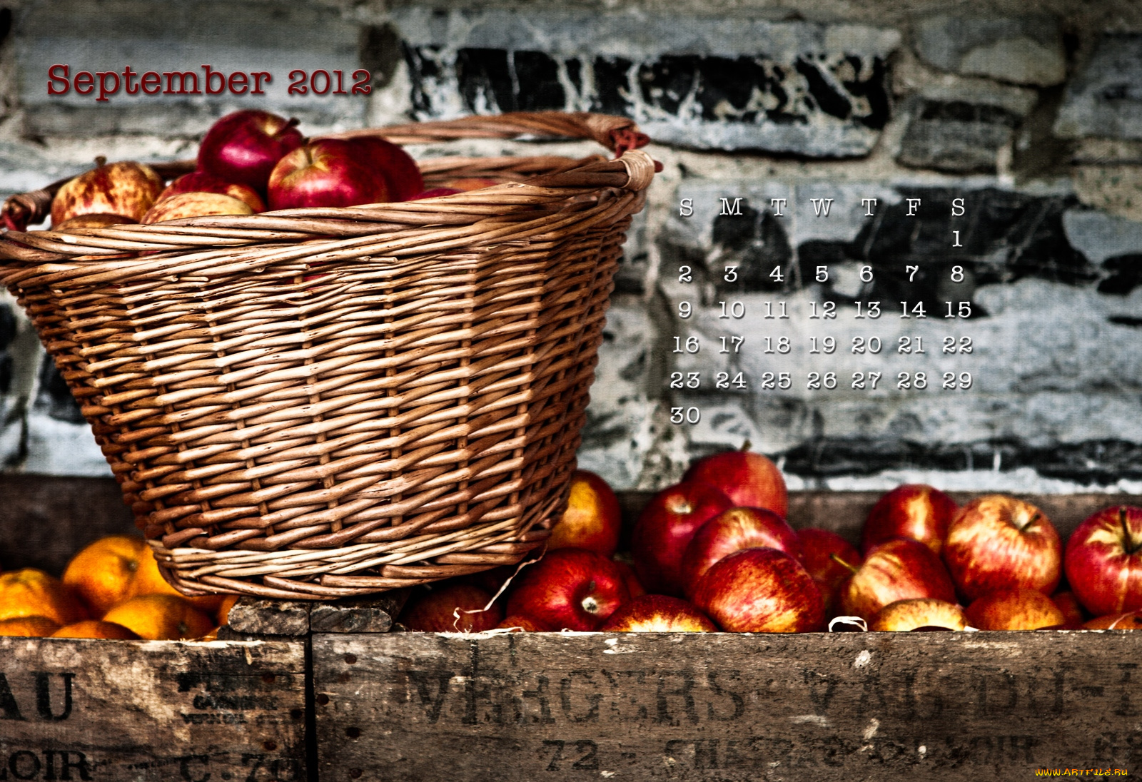 календари, еда, яблоки, корзина