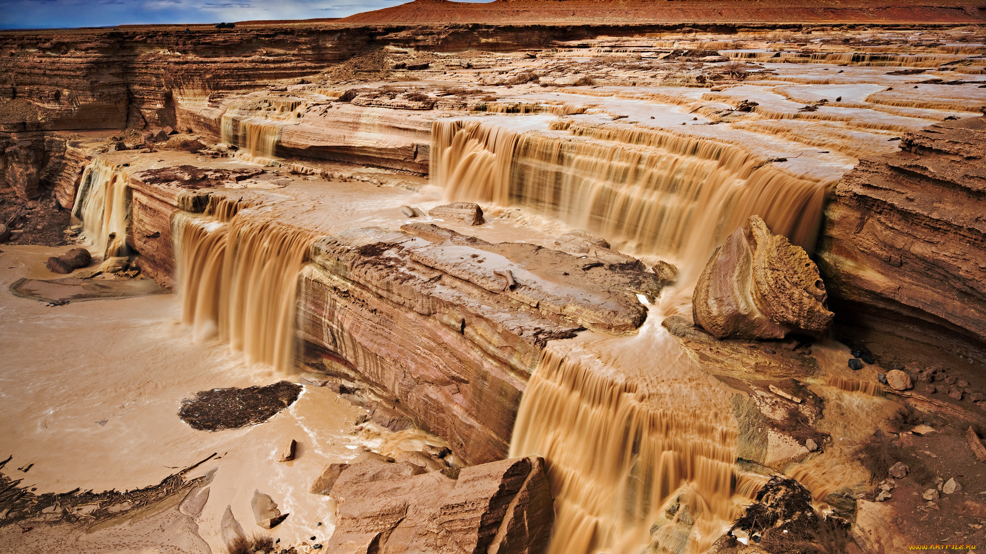 waterfall, природа, водопады, плато, река, обрыв, водопад, каскад