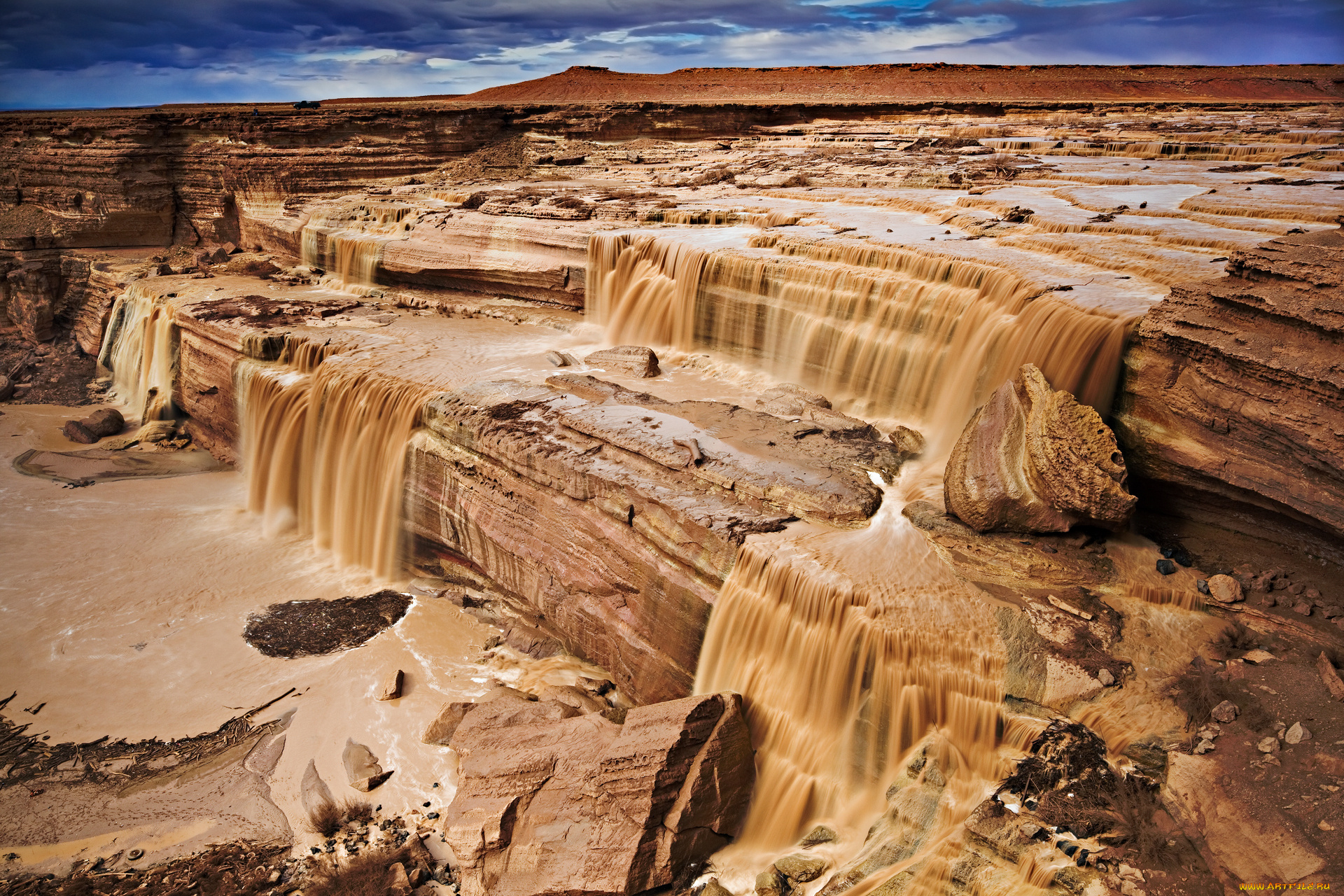 waterfall, природа, водопады, плато, река, обрыв, водопад, каскад