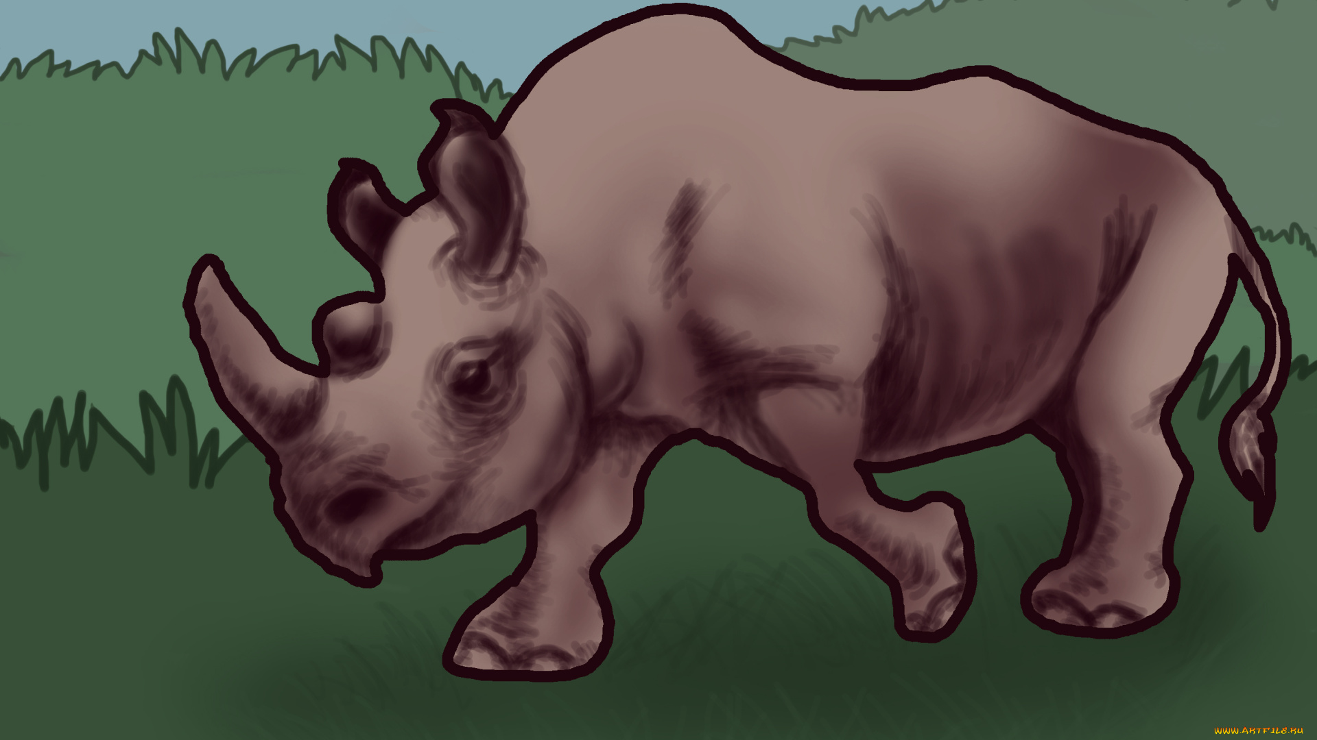 рисованное, животные, , носороги, носорог