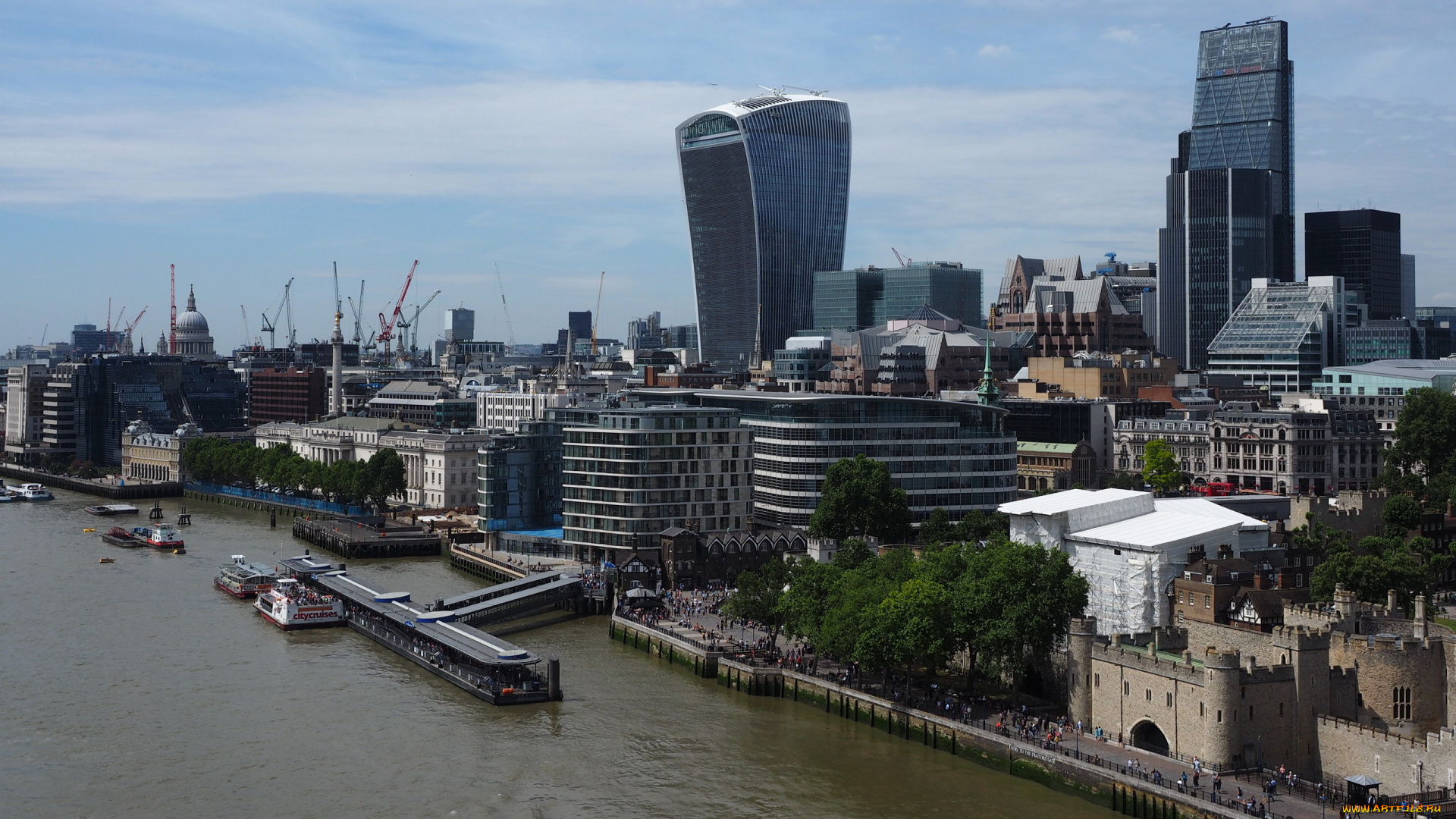 города, лондон, , великобритания, река, набережная, панорама