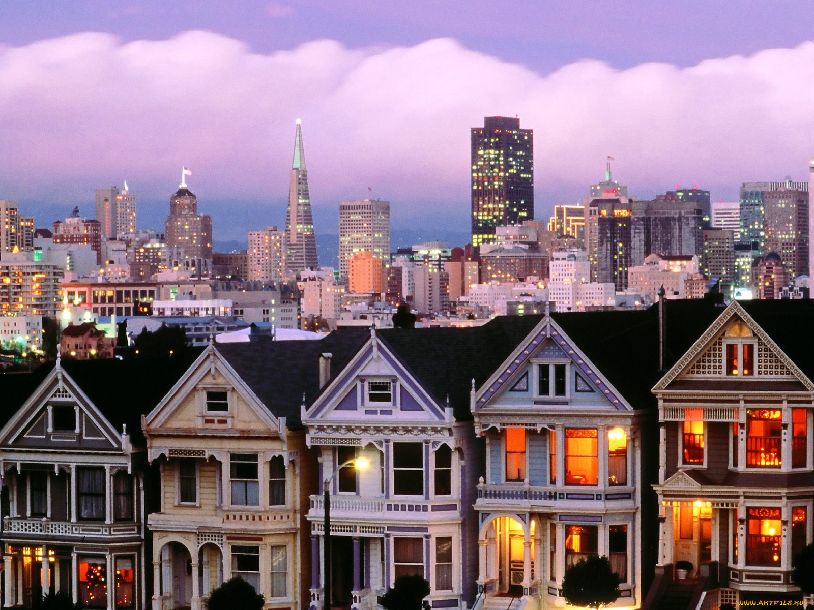 san, francisco, at, dusk, california, города