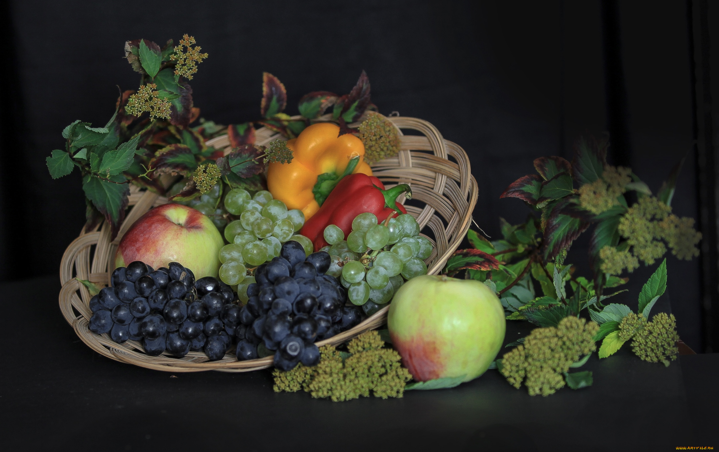 еда, фрукты, овощи, вместе, перец, виноград, яблоко