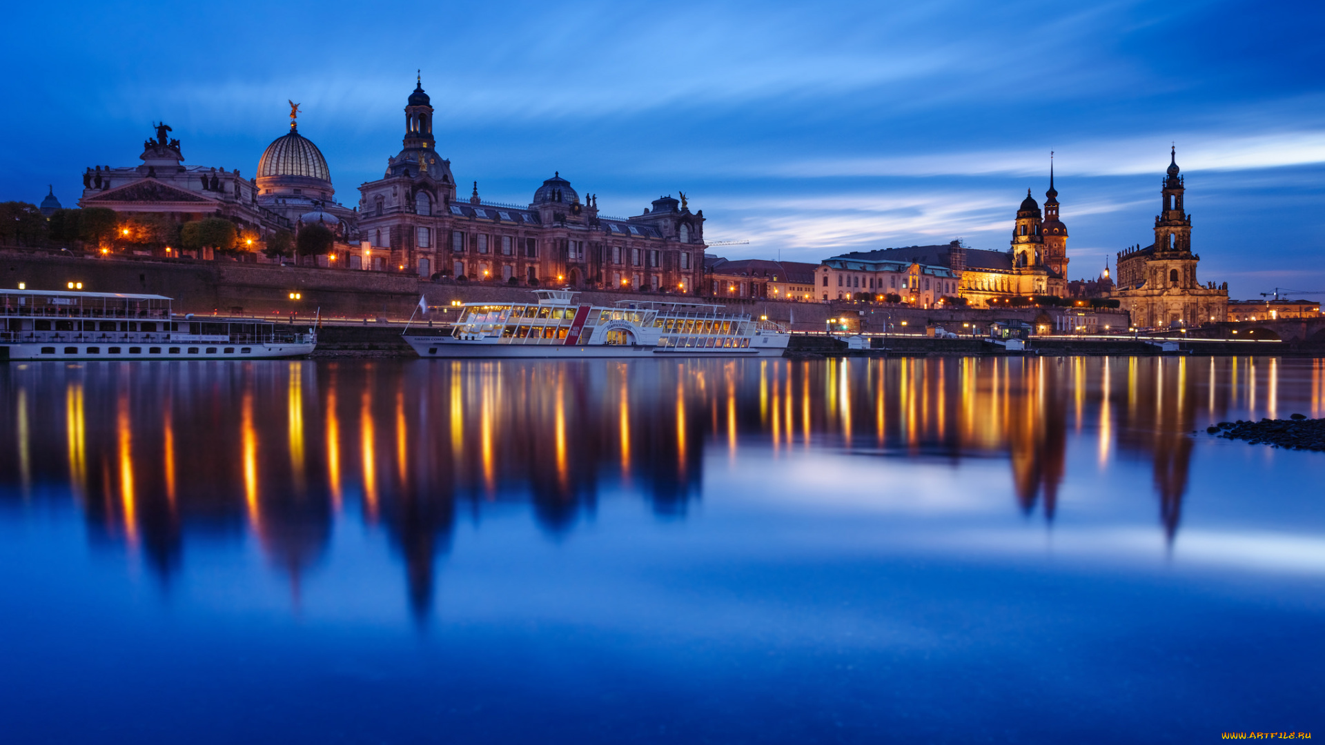 dresden, города, дрезден, , германия, шпили, купола, набережная, река