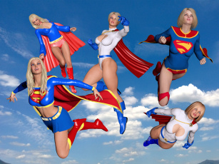 Картинка 3д+графика фантазия+ fantasy взгляд девушки полет супермены фон
