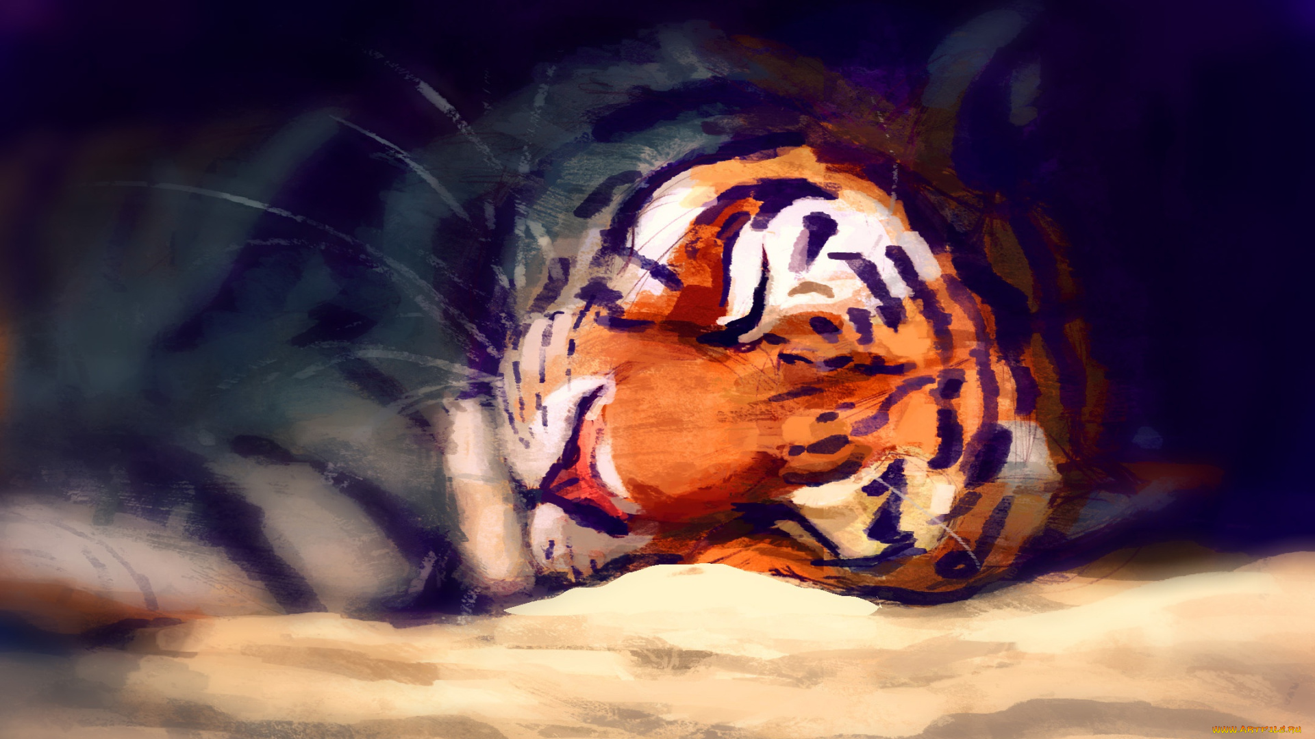 рисованное, животные, , тигры, спит, by, meorow, тигр
