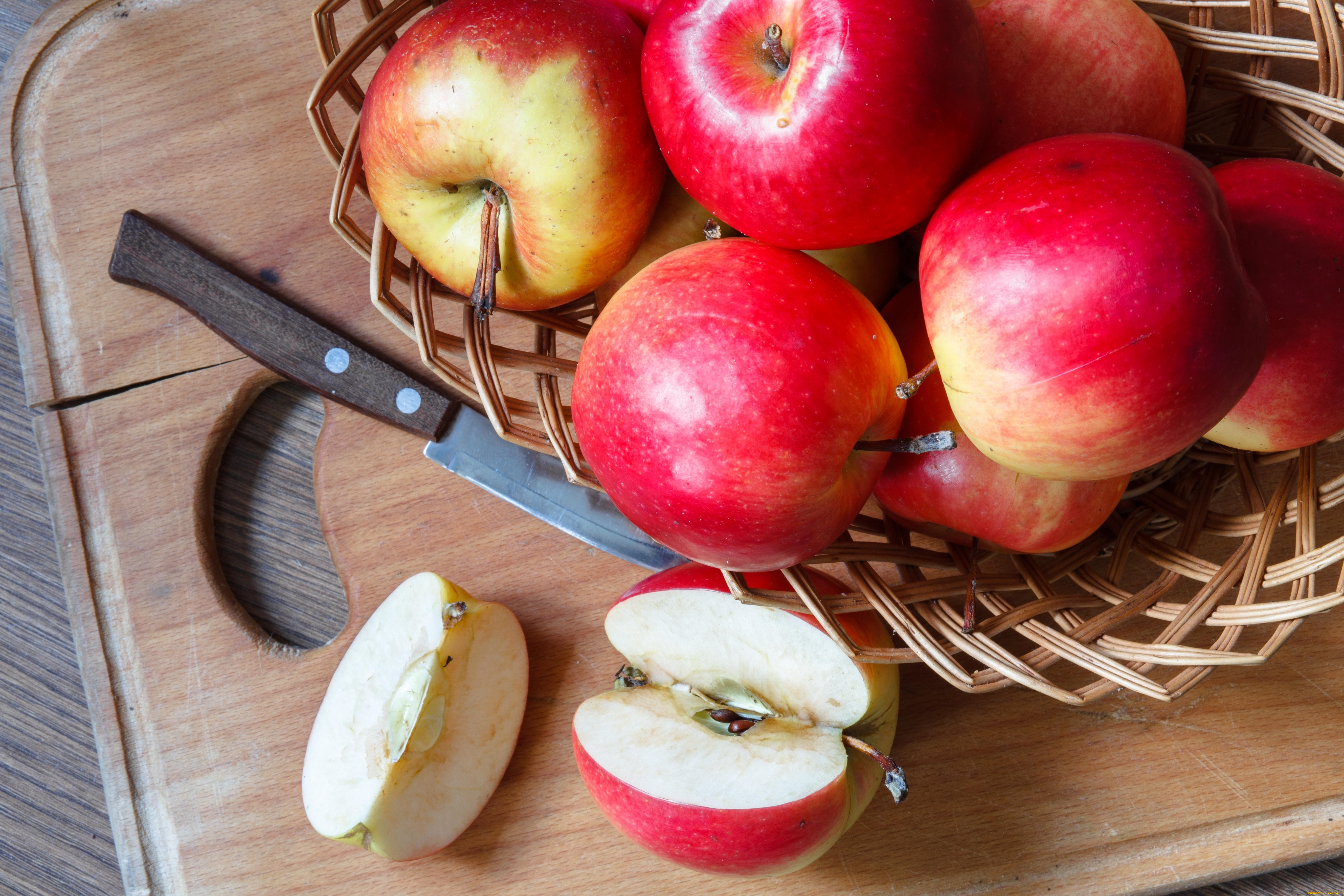 еда, Яблоки, нож, яблоки, плоды
