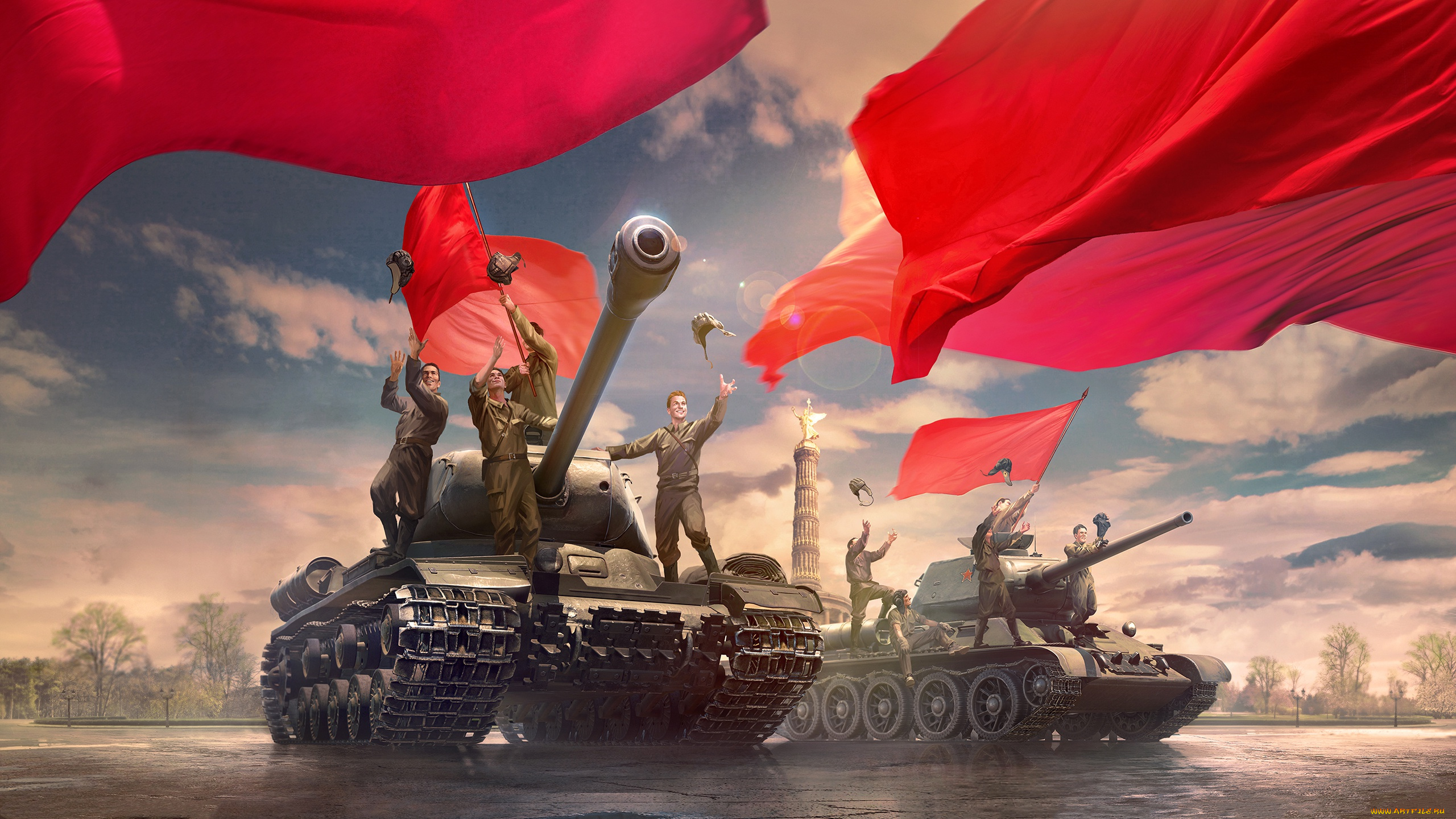 видео, игры, мир, танков, , world, of, tanks, танки, ликование, советские, площадь, танкисты, world, of, tanks, знамёна, wot, красные