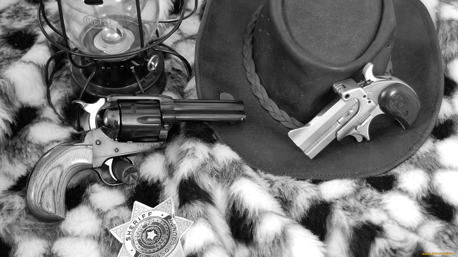 оружие, револьверы, шляпа, звезда, шерифа, револьвер, пистолет, лампа