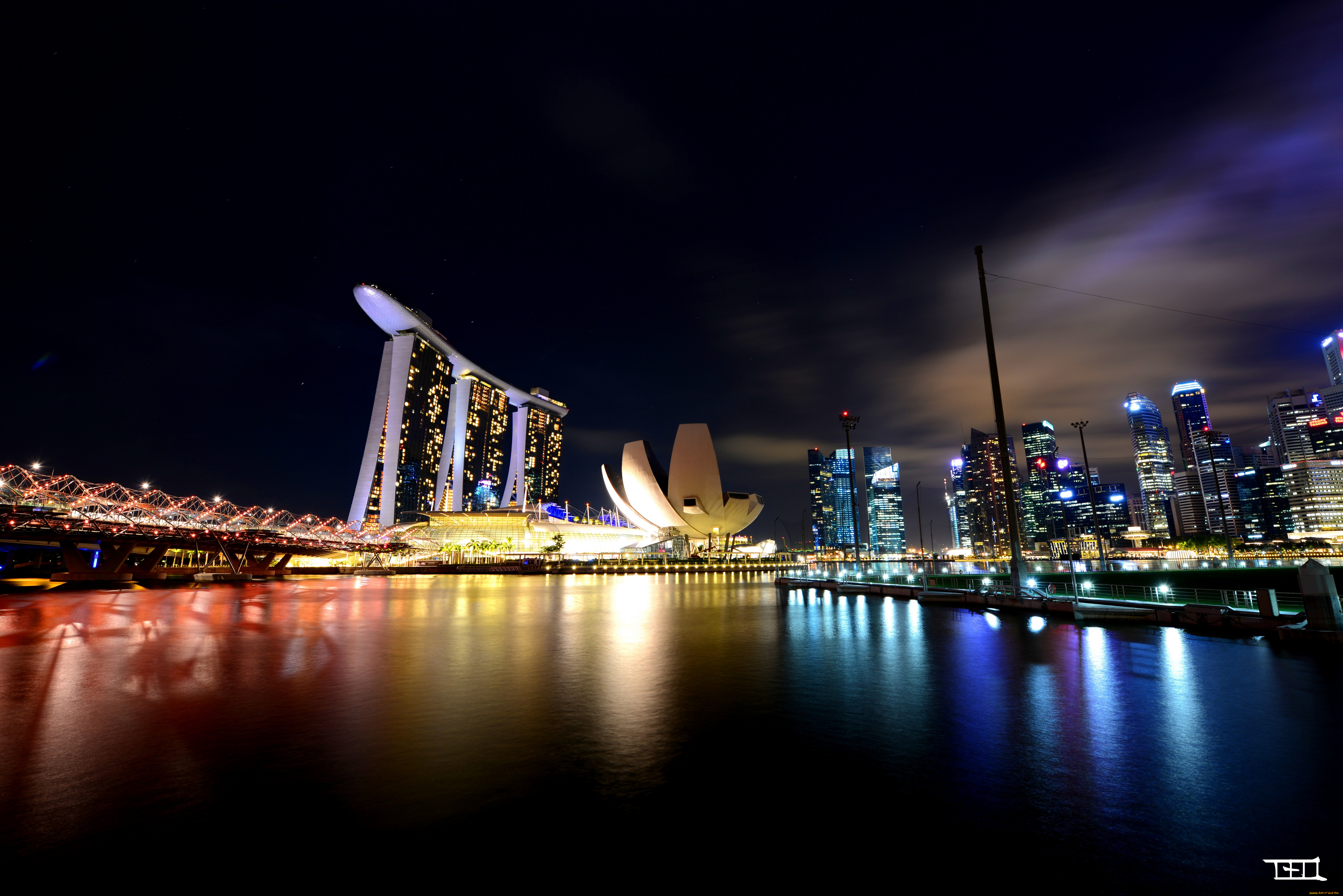 города, сингапур, hdr, ночь, огни