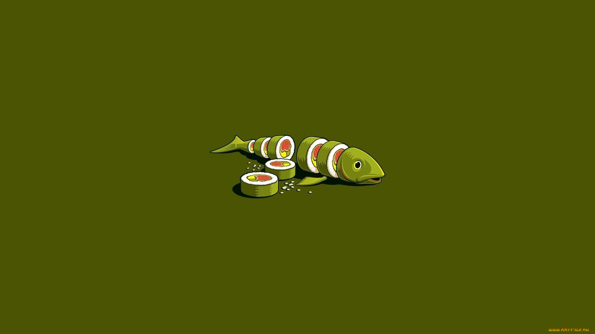 рисованное, минимализм, рыба, фон, суши
