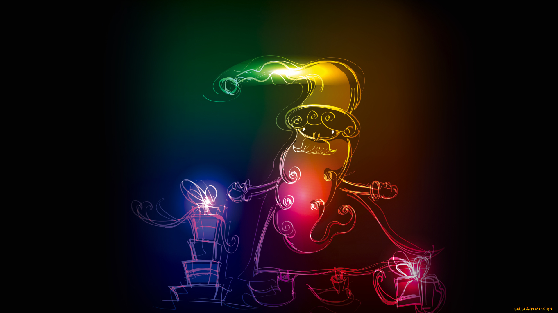 рисованное, праздники, christmas, colors, xmas, neon, рождество, santa