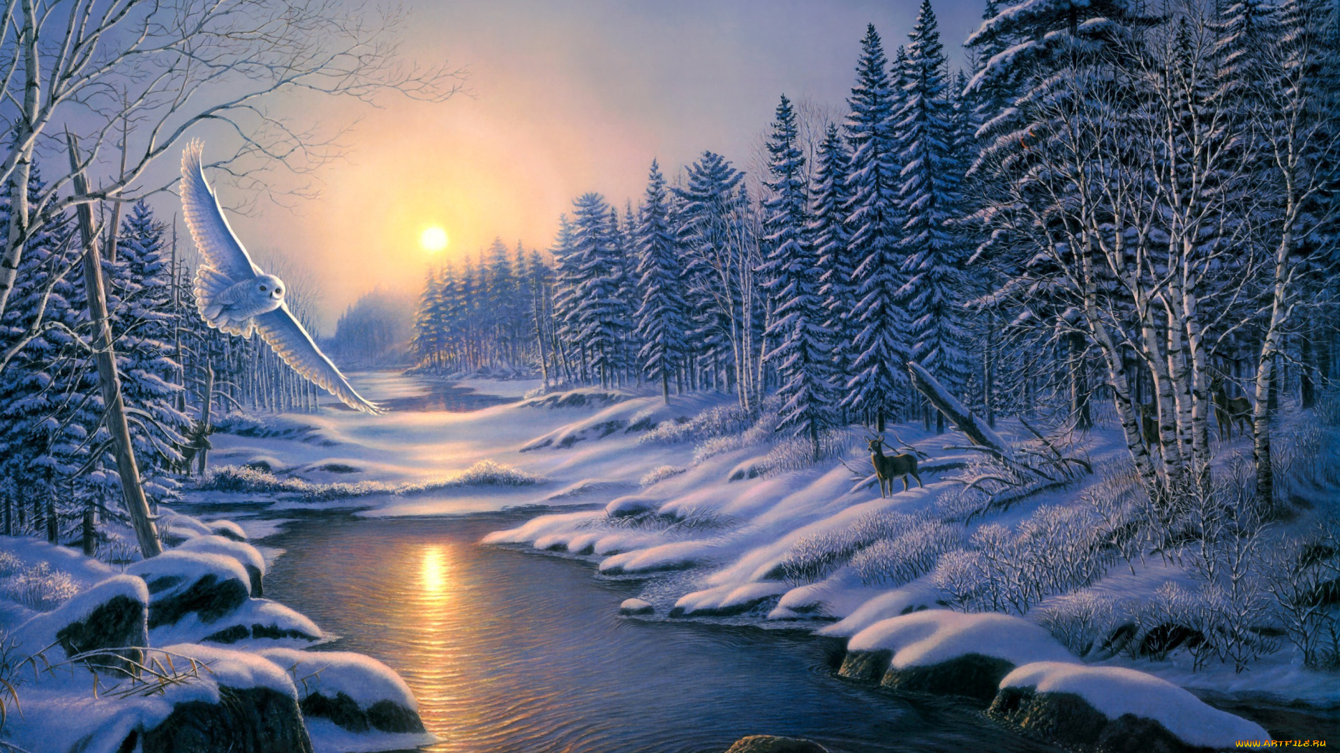 james, meger, рисованные, природа, зима, пейзаж