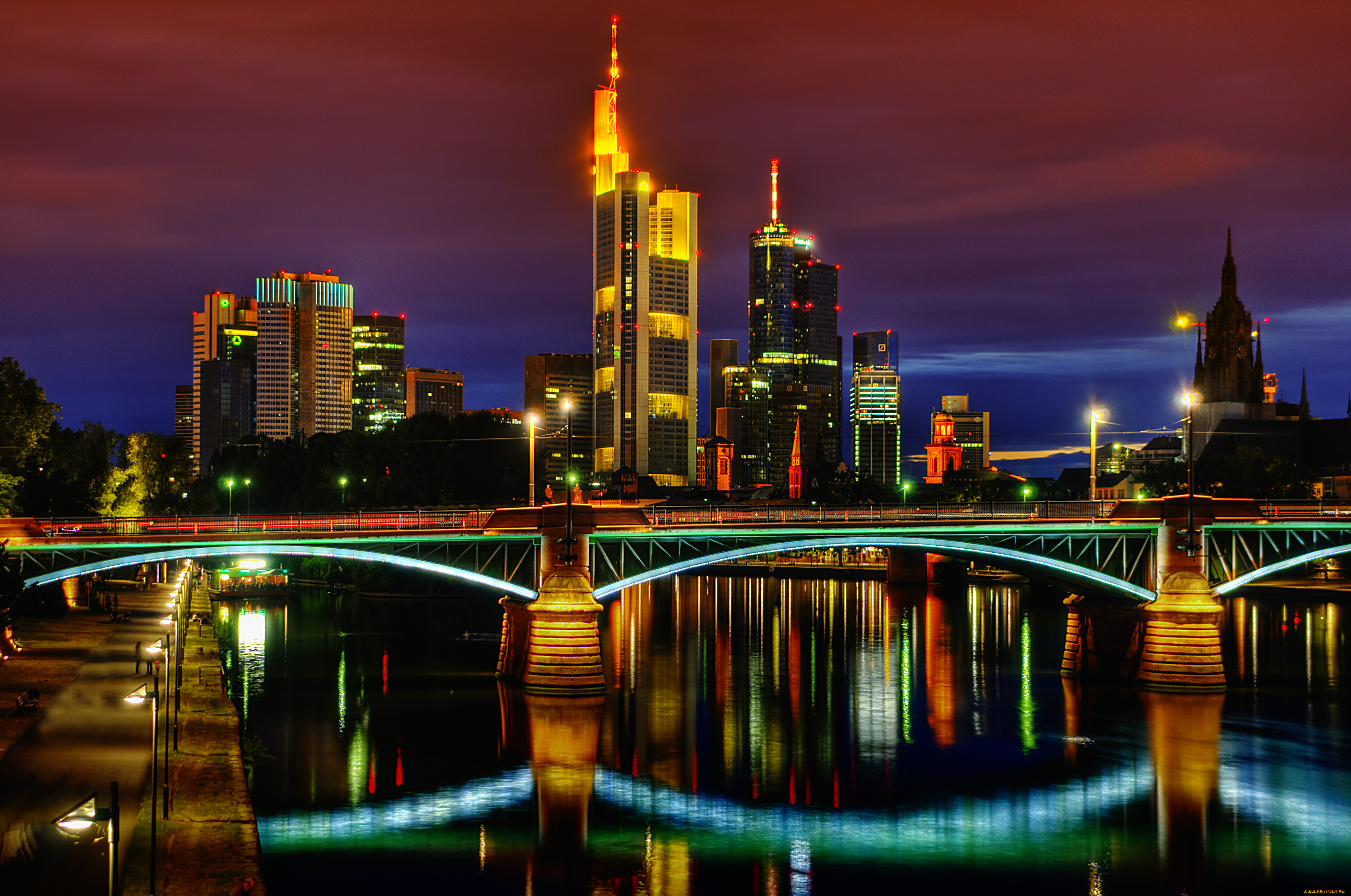 страны архитектура вечер город Франкфурт-на-Майне Германия скачать