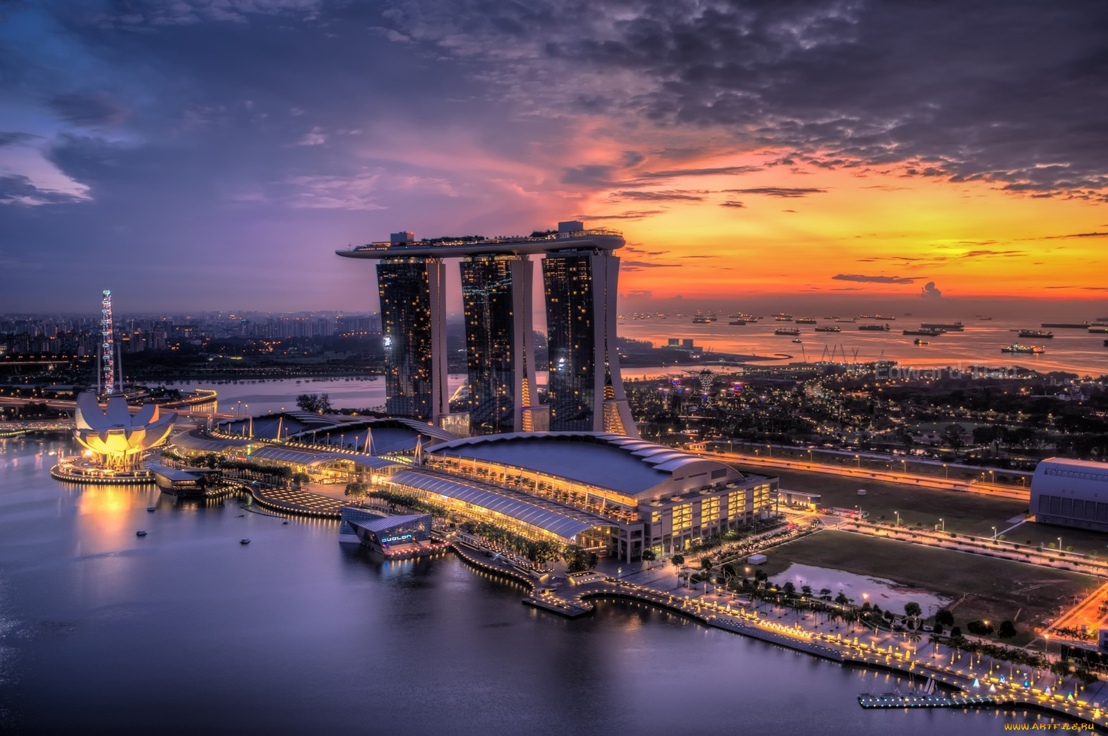 города, сингапур, марина-бей, ночь, огни
