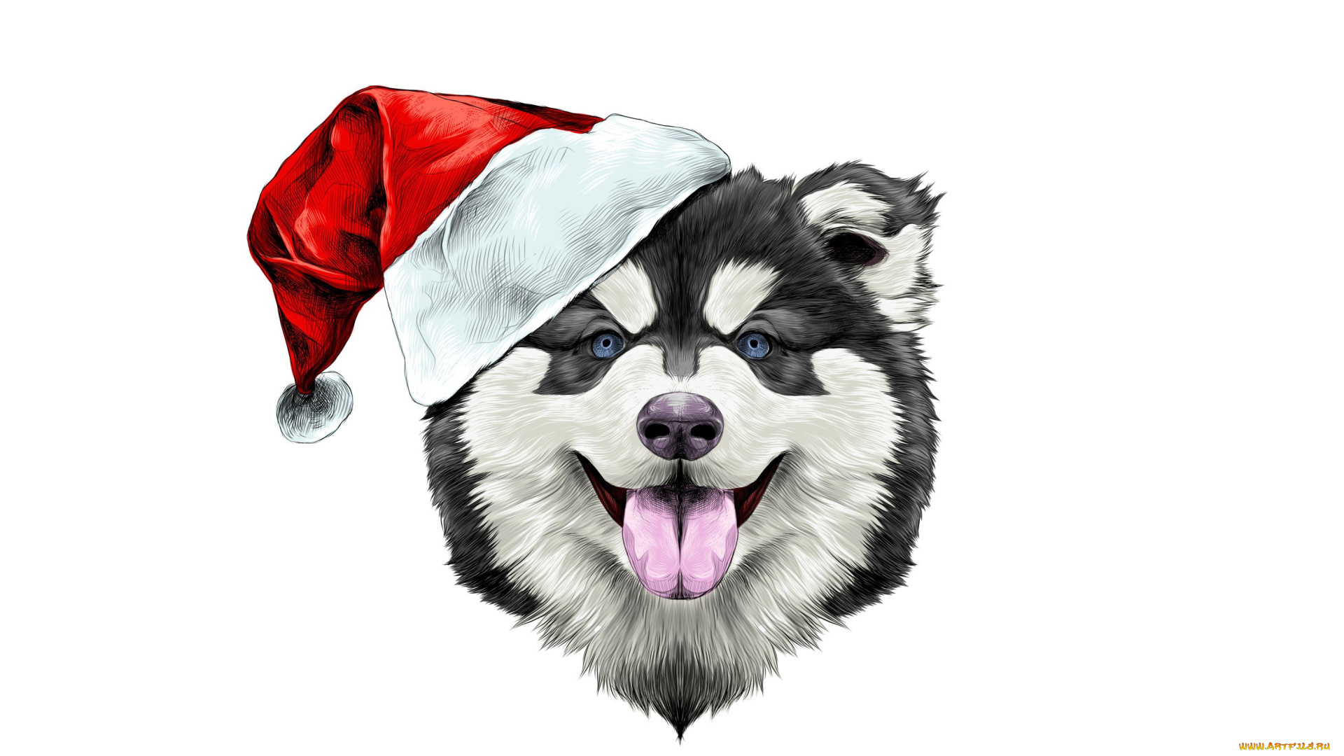 рисованное, животные, , собаки, happy, santa, claus, 2018, собака, счастье, шапка, new, year, новый, год, dog, шляпа, праздник