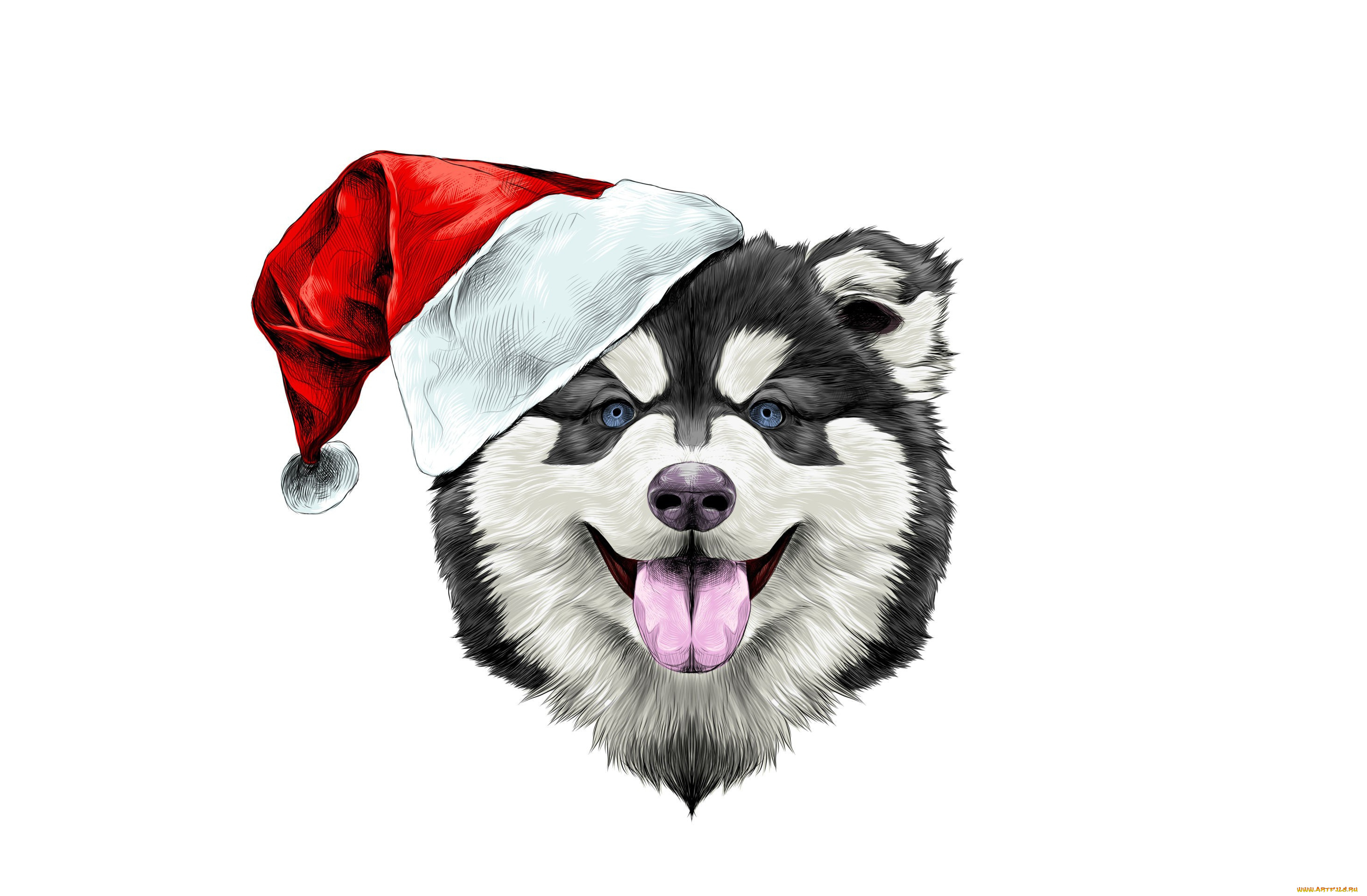 рисованное, животные, , собаки, happy, santa, claus, 2018, собака, счастье, шапка, new, year, новый, год, dog, шляпа, праздник