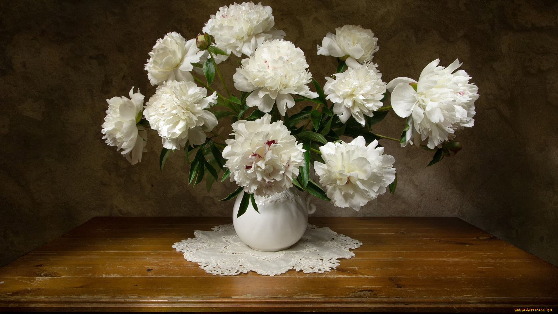 цветы, пионы, букет, белые, ваза