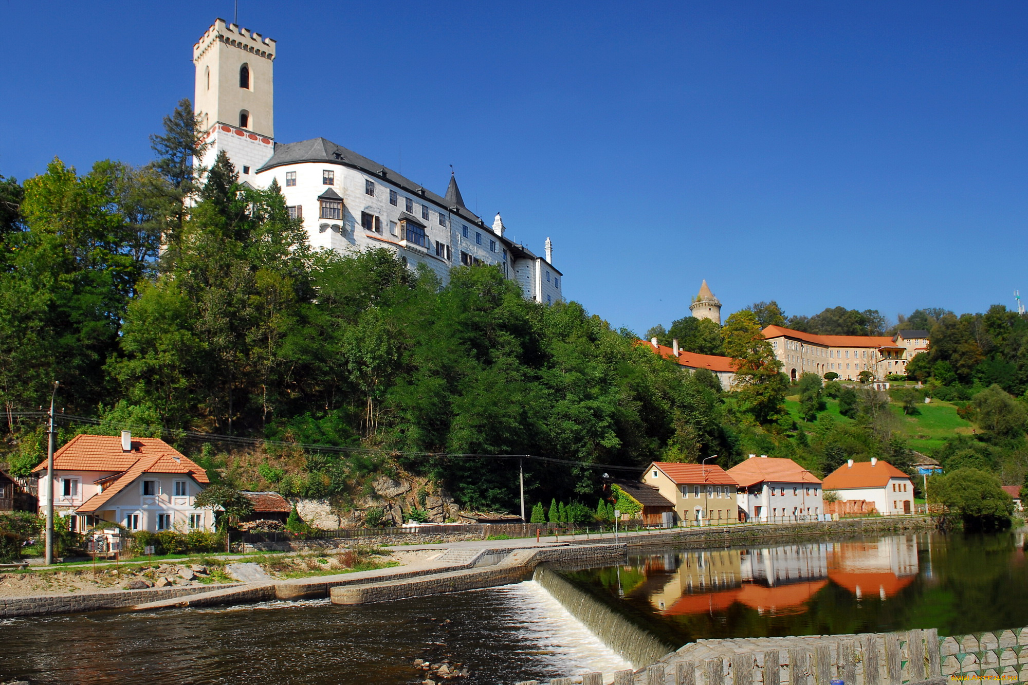 Чешский, крумлов, города, пейзажи, дома, река