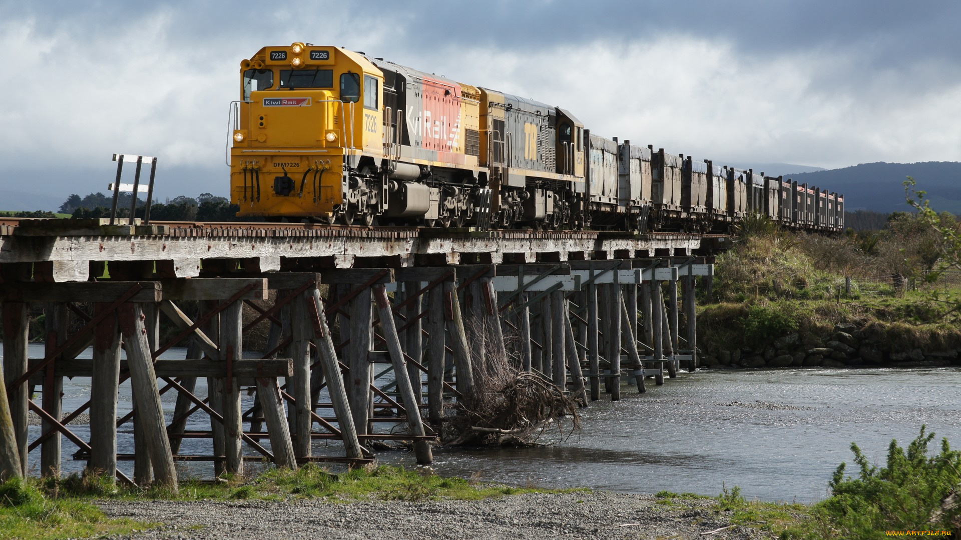 kiwirail, loco, dfm, 7226, &, coal, train, техника, поезда, грузовой, состав, вагоны, рельсы, локомотив, железная, дорога