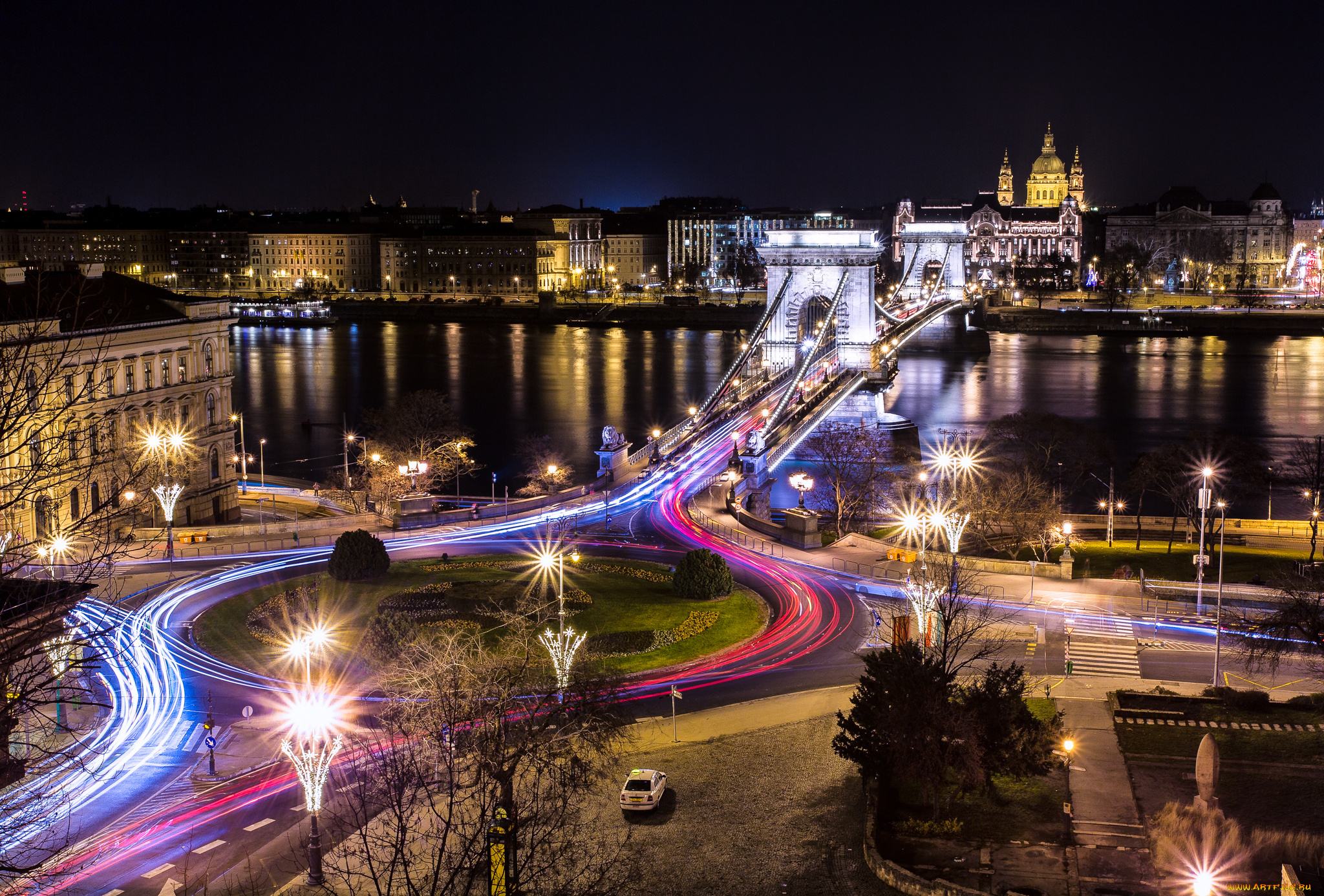 chain, bridge, , budapest, города, будапешт, , венгрия, город, огни, река, магистраль, ночь, мост