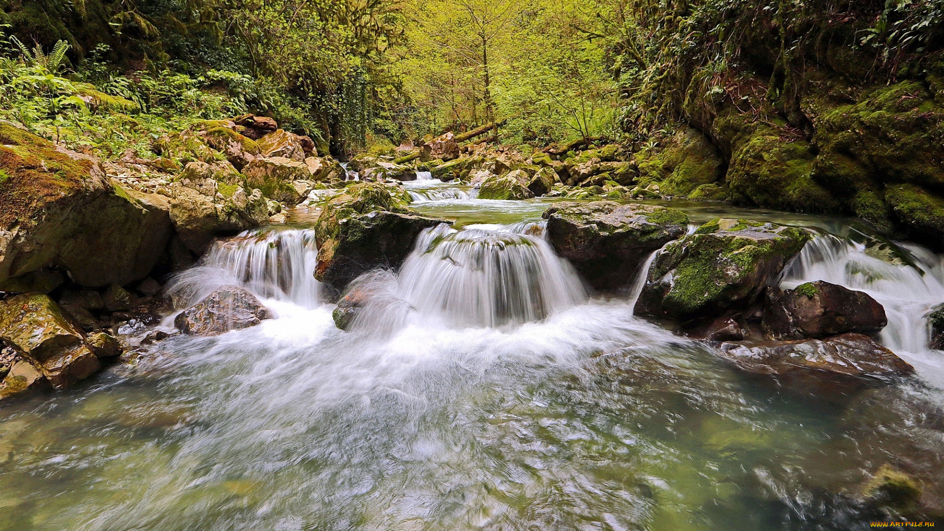 природа, водопады, поток, камни