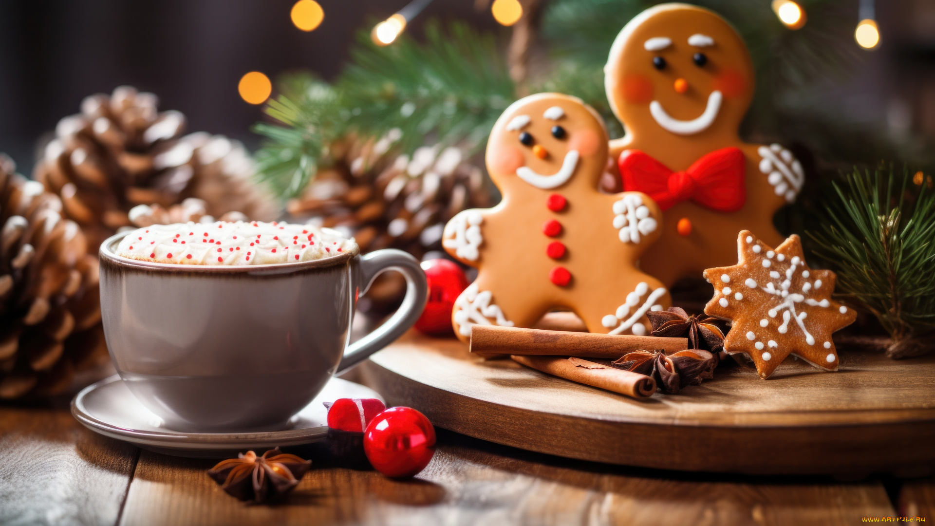 праздничные, -, разное, , новый, год, ветки, кофе, человечки, шарик, печенье, рождество, кружка, чашка
