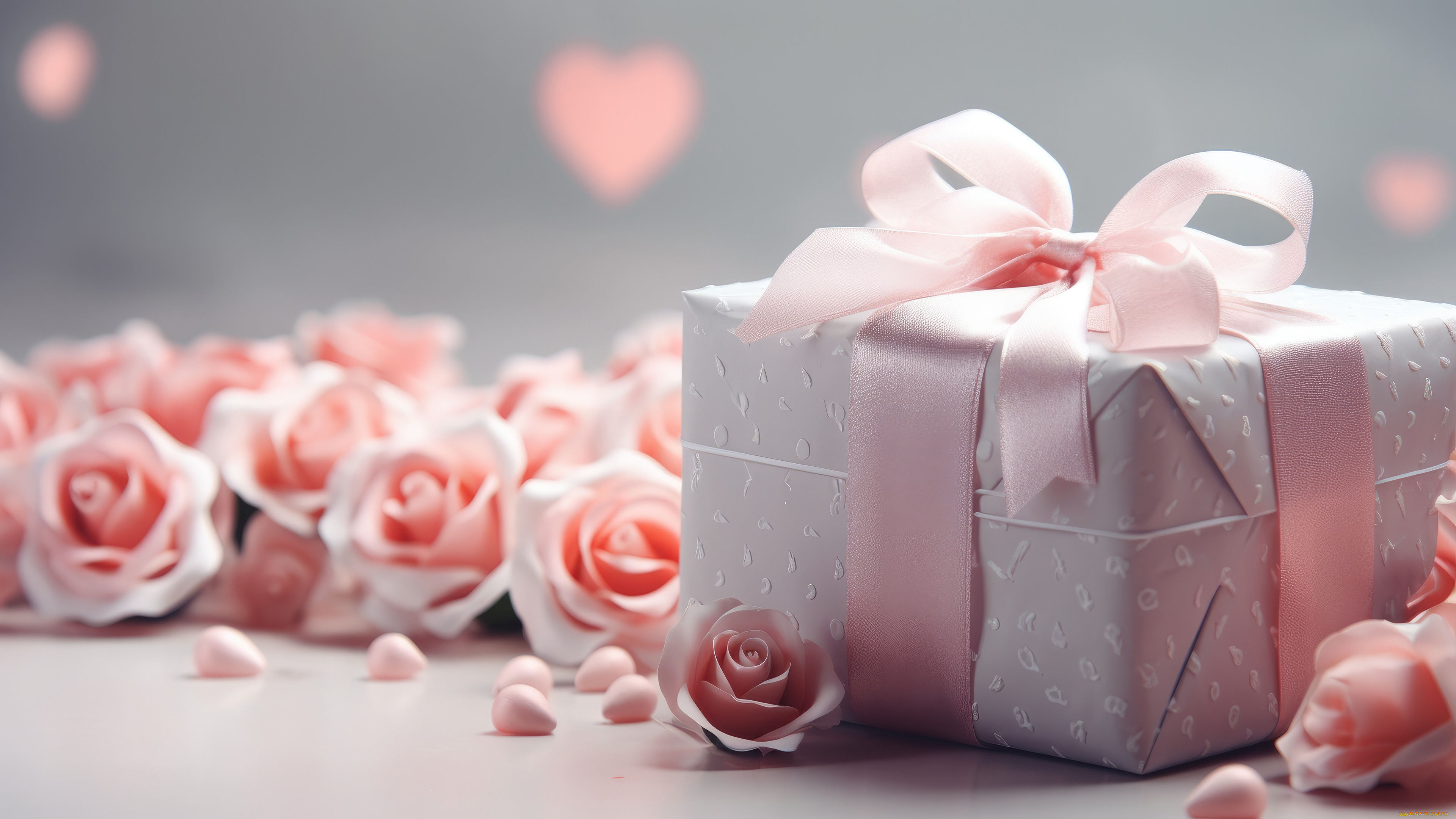 праздничные, подарки, и, коробочки, цветы, праздник, подарок, сердце, розы, розовые, серая, россыпь