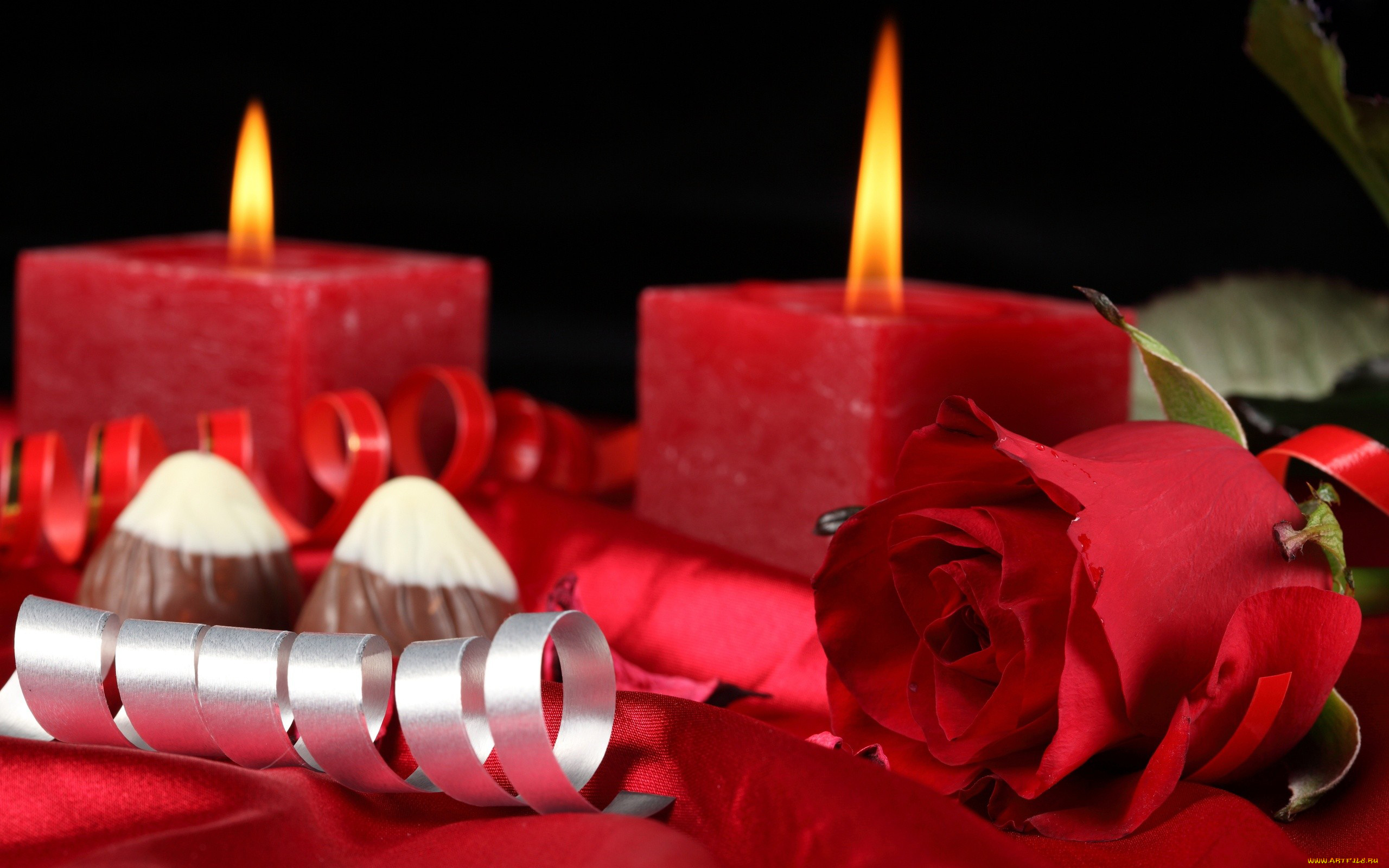 праздничные, день, св, валентина, сердечки, любовь, свечи, ленты, конфеты, роза