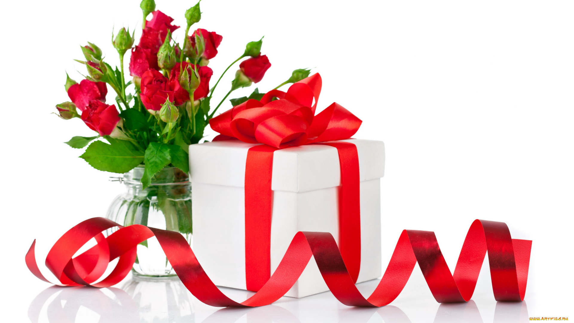 праздничные, подарки, и, коробочки, бант, розы, красный, лента, коробка