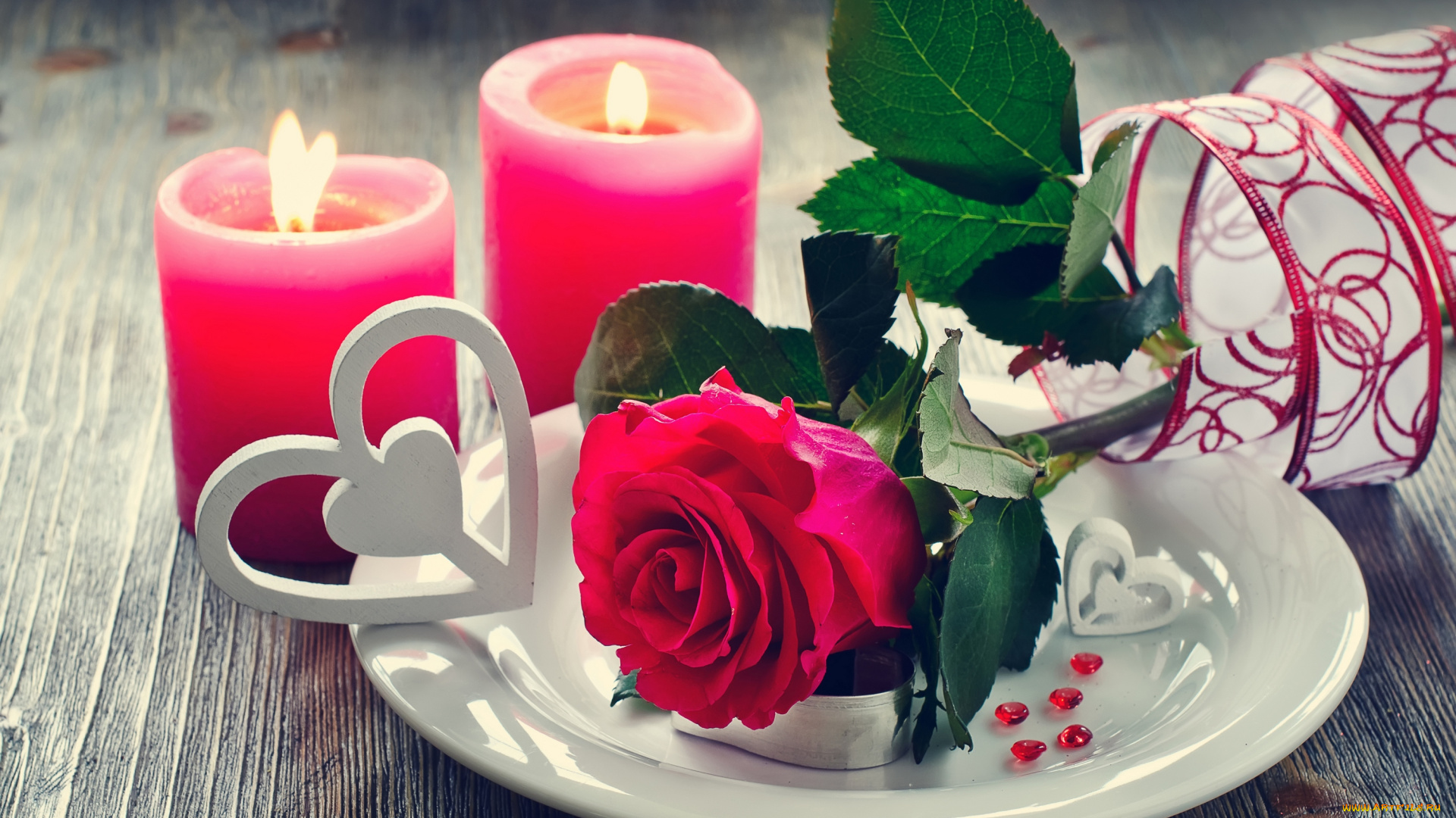 праздничные, день, святого, валентина, , сердечки, , любовь, valentine's, day, свечи, любовь, лепестки, розы, цветы