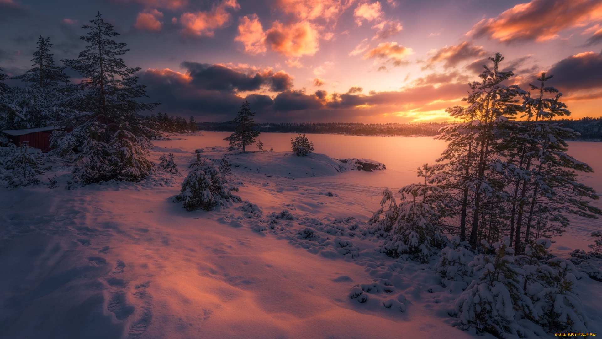природа, восходы, закаты, зима, красиво, снег