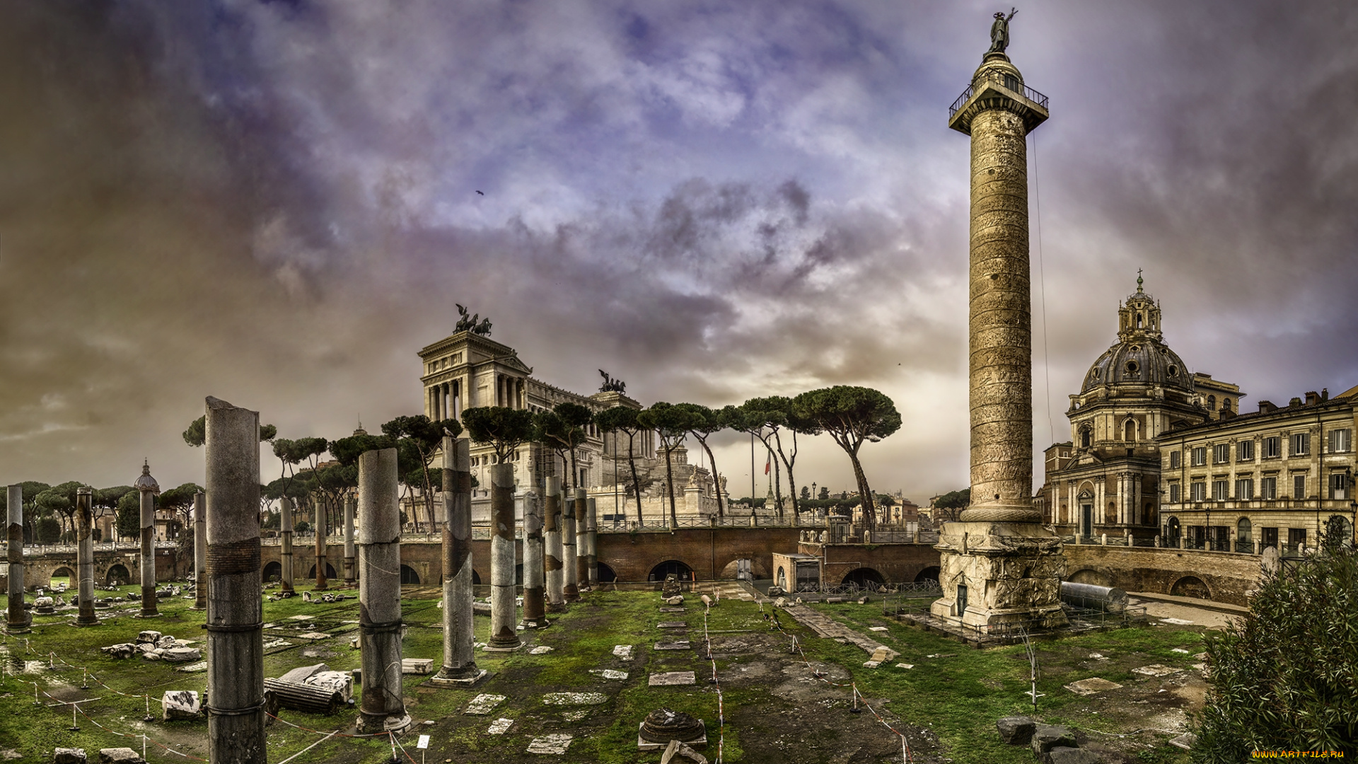 города, рим, , ватикан, , италия, руины, колонны