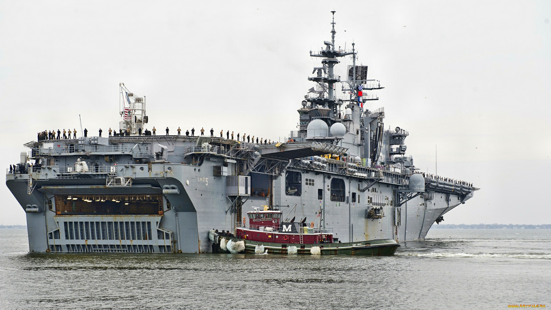 uss, bataan, корабли, разные, вместе, вертолетоносец, буксир