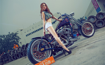 обоя мотоциклы, мото с девушкой, мотоцикл, азиатка, девушка