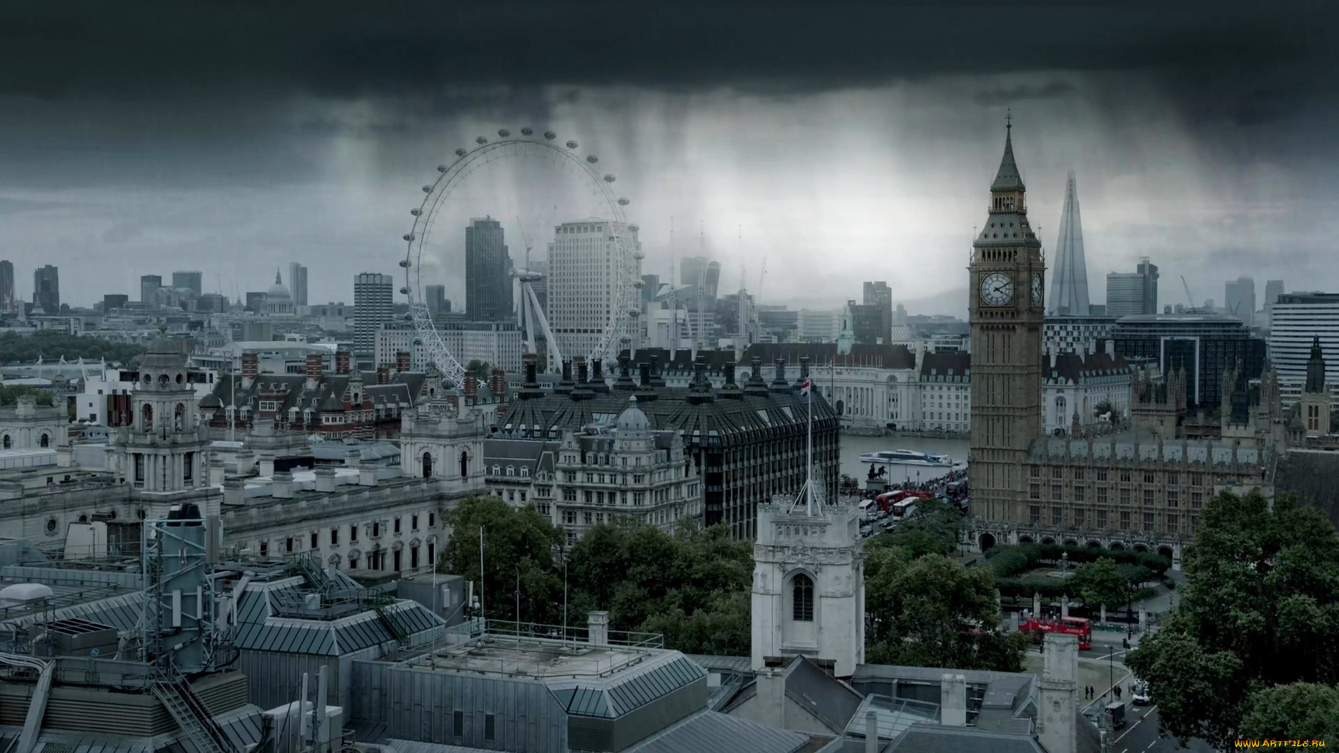 города, лондон, , великобритания, дождь, над, городом, лондон