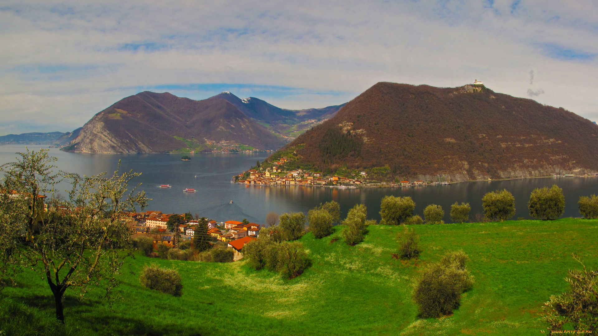 италия, ломбардия, tassano, города, пейзажи, пейзаж, горы, дома, озеро