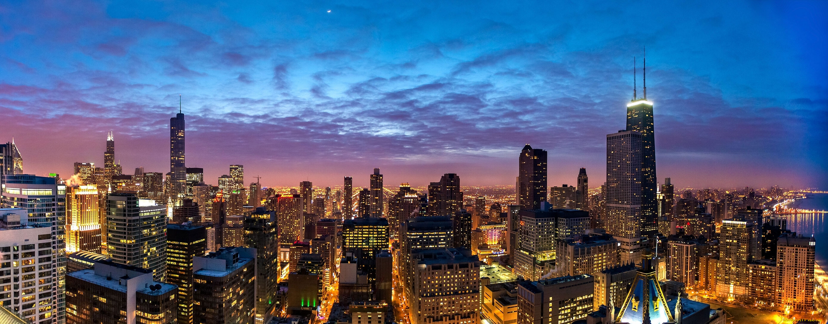 chicago, города, Чикаго, сша, здания, небоскрёбы, панорама, ночной, город